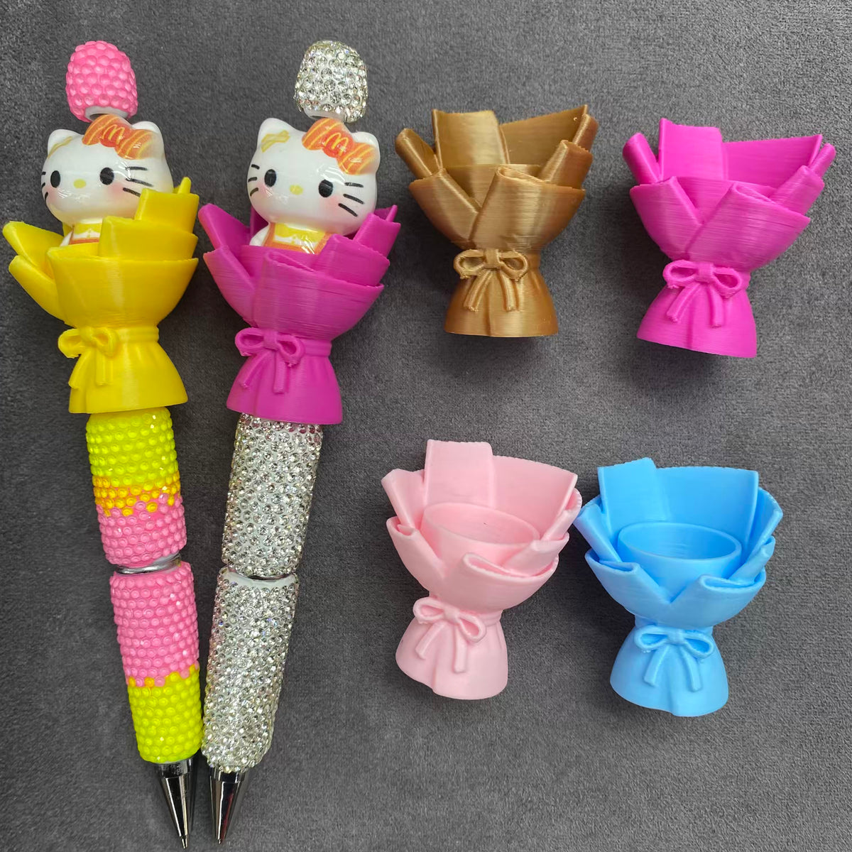 DIY Bouquet Pen Acrylic Beads3D Printed Mini Flower Bouquet Holder for Decorative Pen, Handmade Beaded Pen Accessories