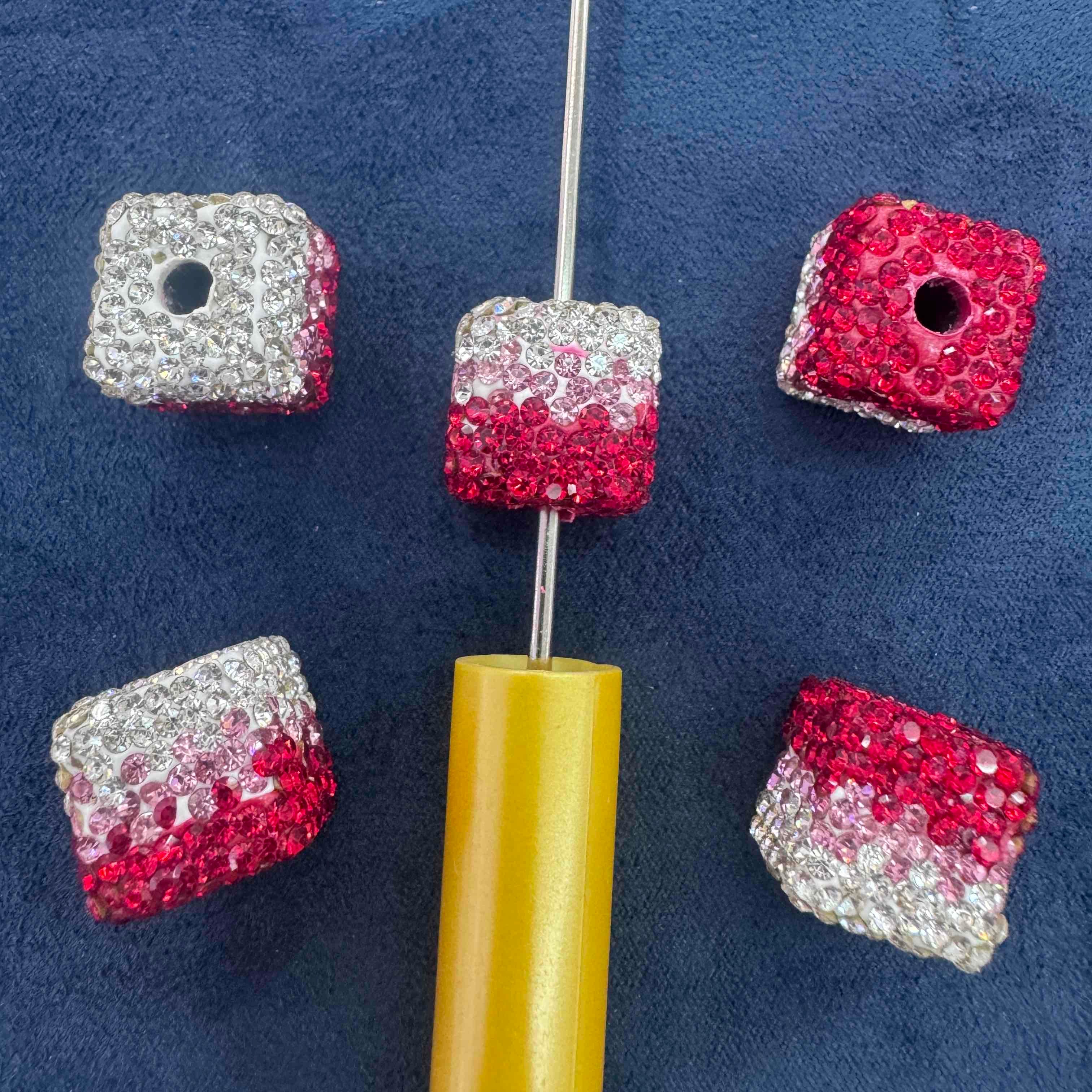 FS20230-16mm  Gradient color Rhinestone Clay Cube Beads