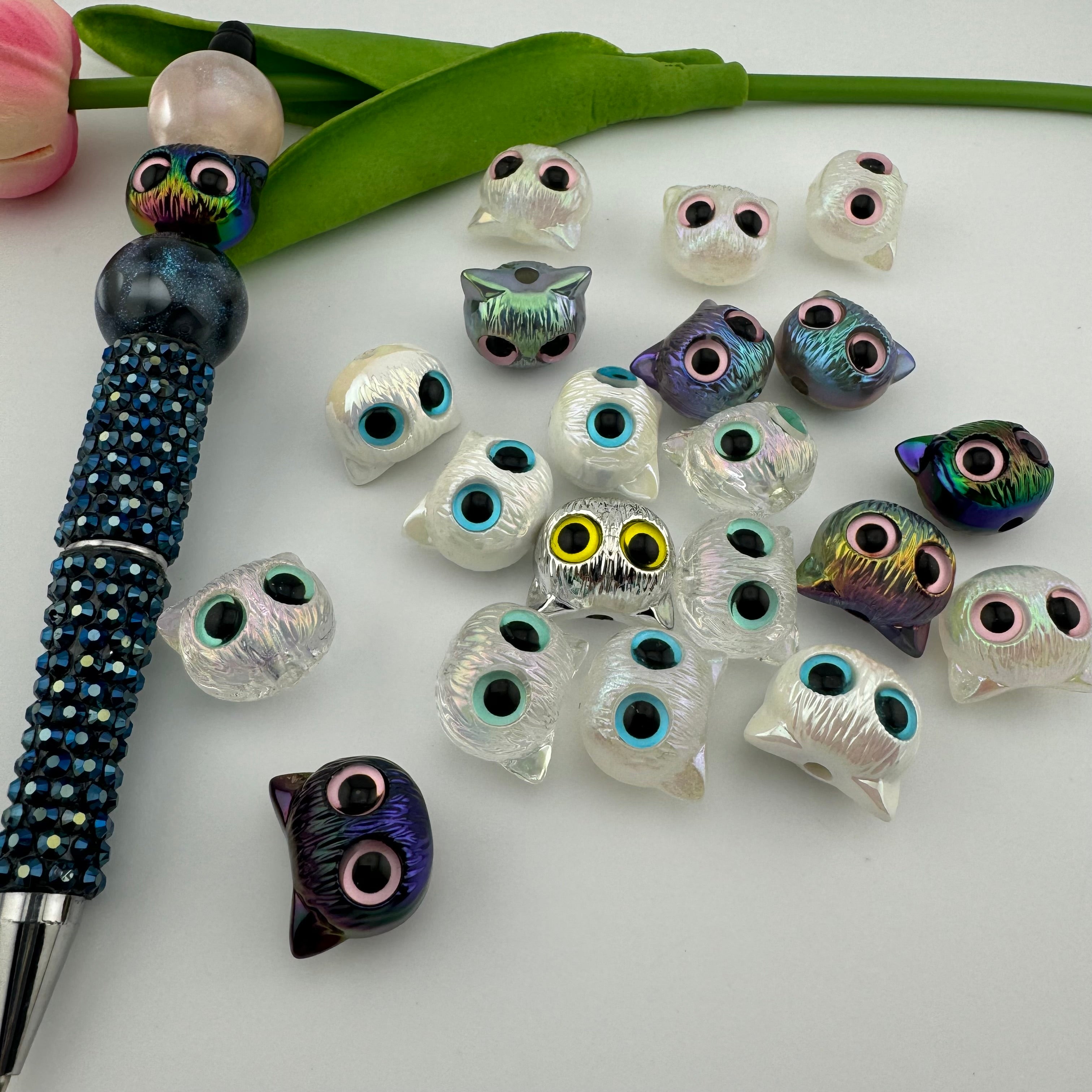 20 Pieces Mixed Color Owl Resin Beads
