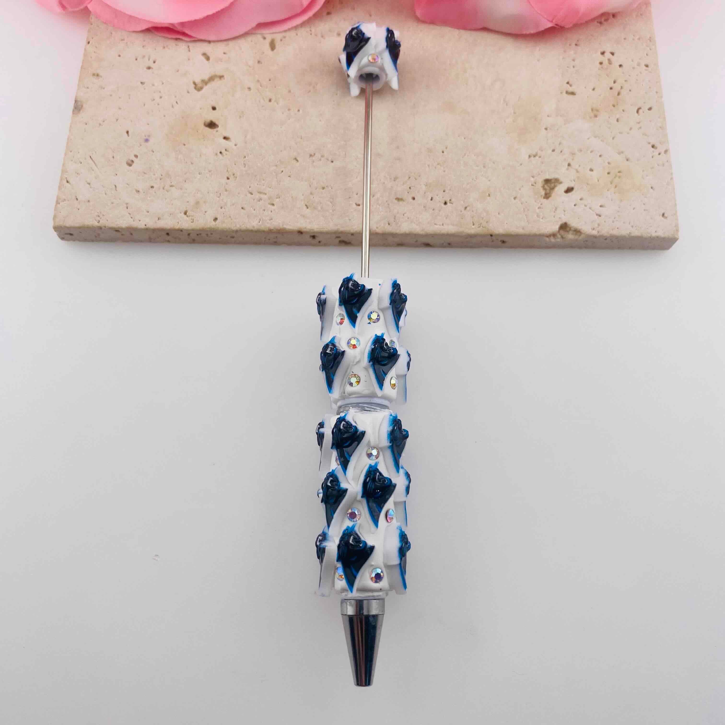 FS19822-Blue Black Leopard Print Clay Beaded Pens