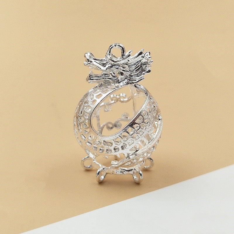 DIY Beaded Pendant, Silver Hollow Metal Ball  Cage Ornament for Jewelry Making