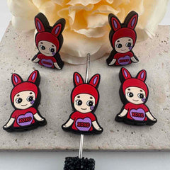 FS20321-Cute Red Bunny Girl XOXO Silicone Focal Beads
