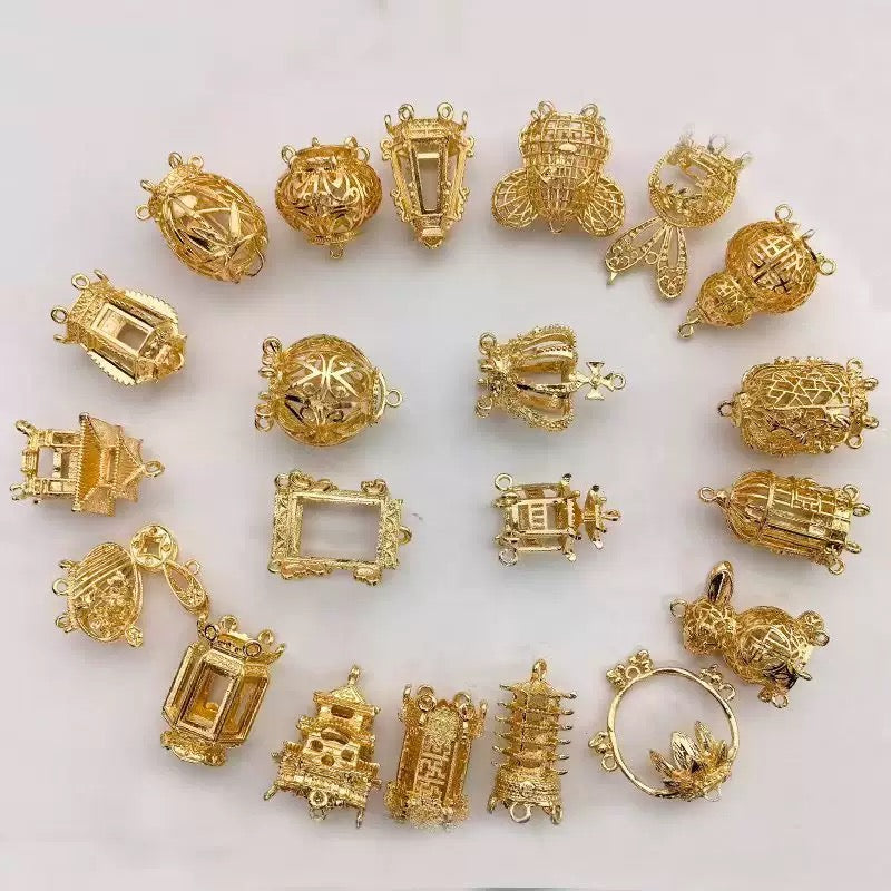KC Gold  Hollow Cage Beaded Charm Pendant for DIY Jewelry