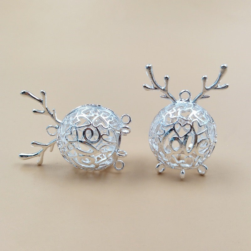 DIY Beaded Pendant, Silver Hollow Metal Ball  Cage Ornament for Jewelry Making