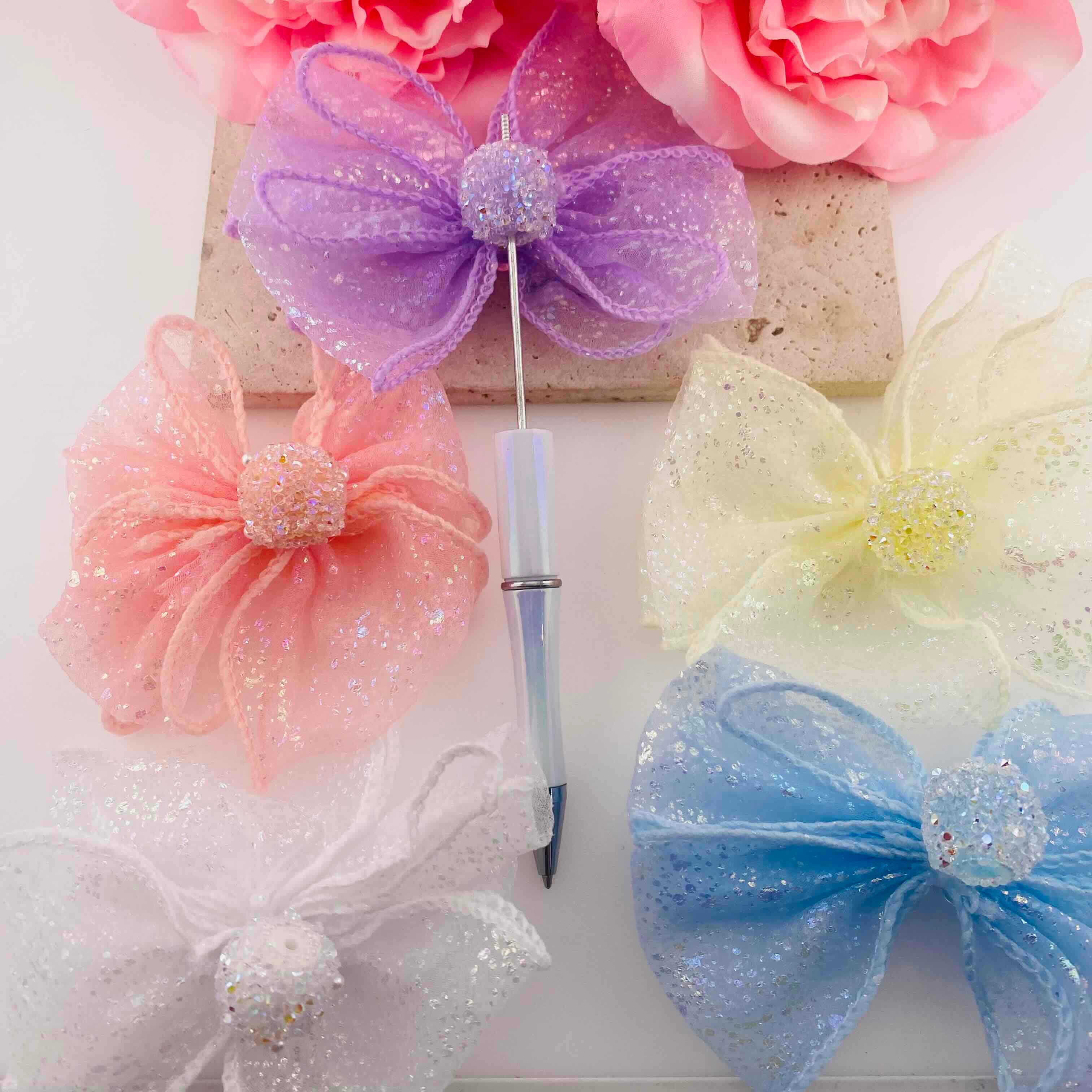 FS19813-About 18*19mm Glitter Tulle Bow Fancy Beads