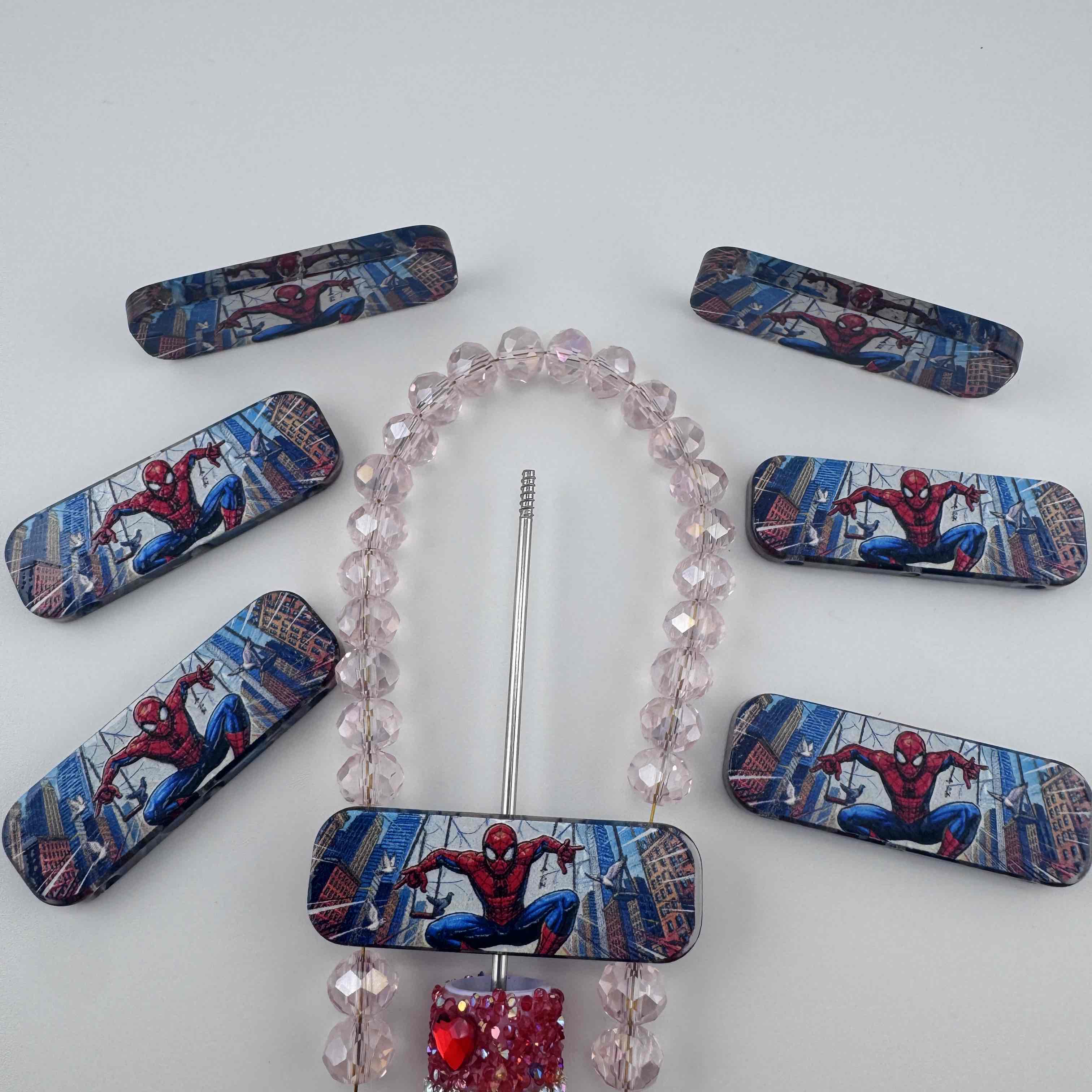 FS20024-Spiderman Rectangle 3Hole Acrylic Focal Beads