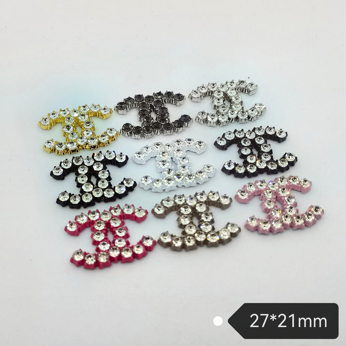 FS2532-About 27×21mm C Rhinestone Metal Patch