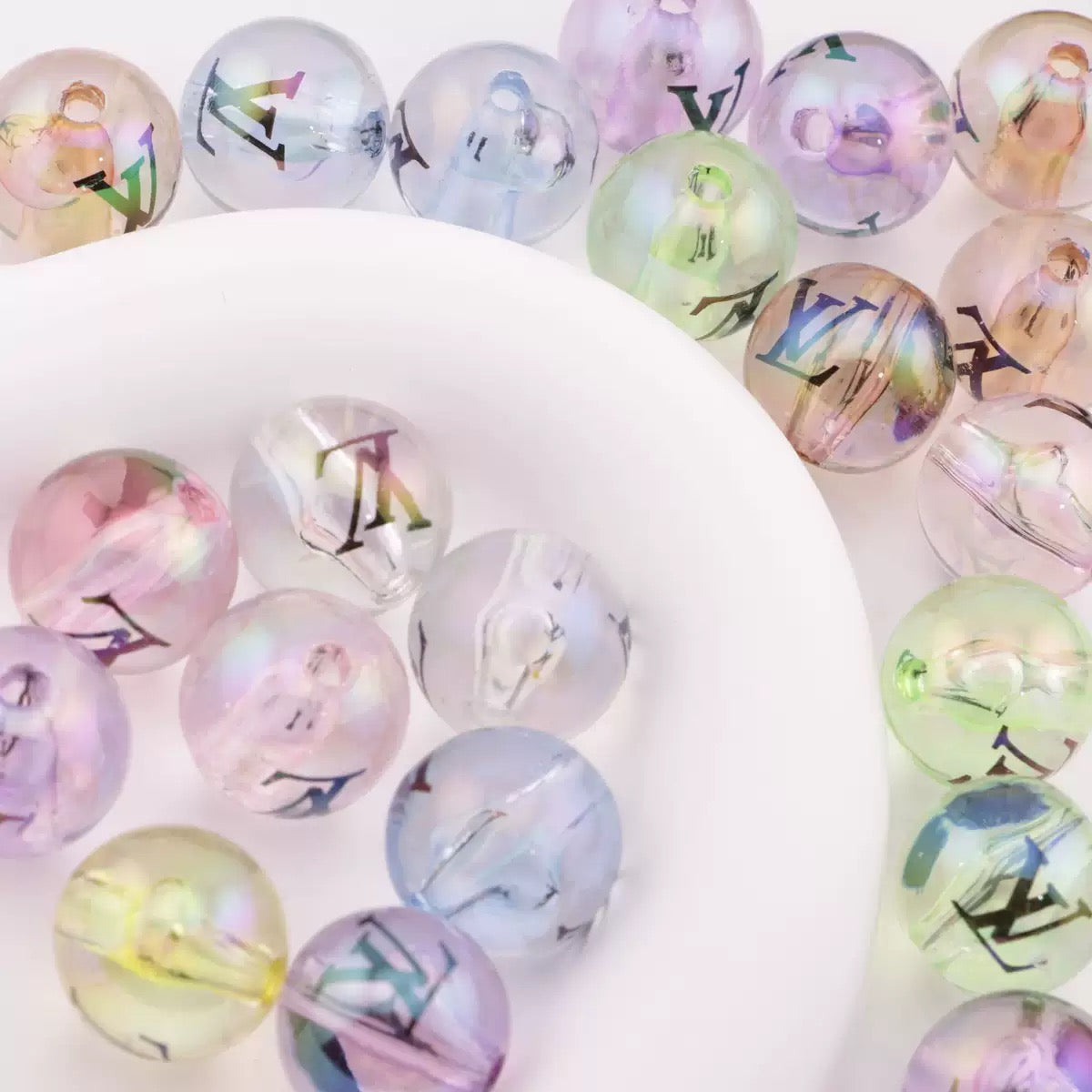 FS4287- 16mm Clear Mixed Color UV Coating Printed Acrylic Beads