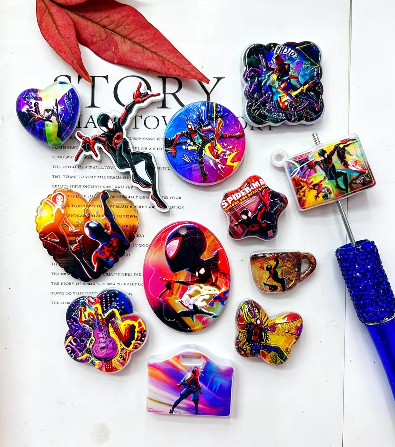 Mixed Spider Man Printed Acrylic Beads