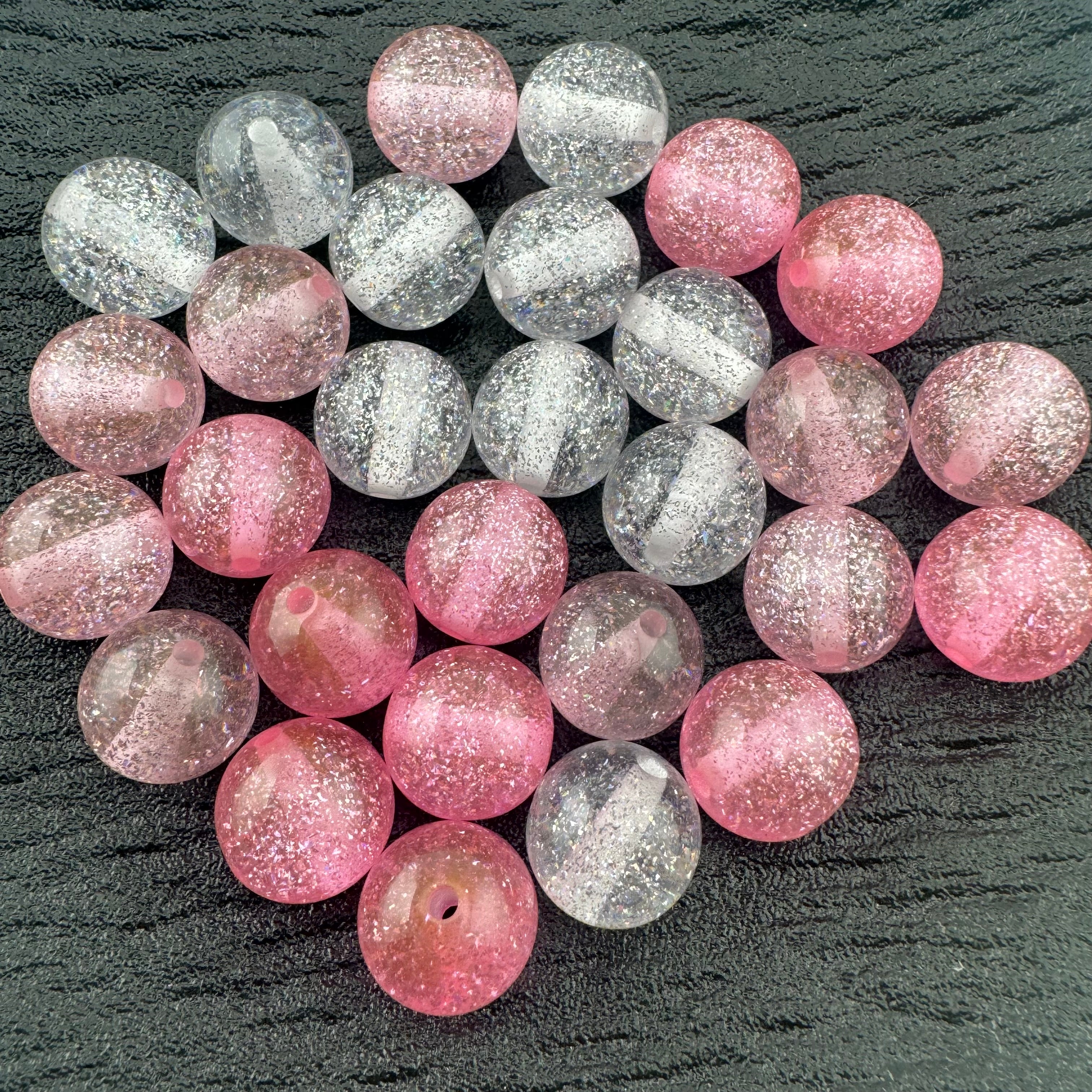 FS1717-16MM Round Glitter Pink Resin Beads Fit For Beadable Pens