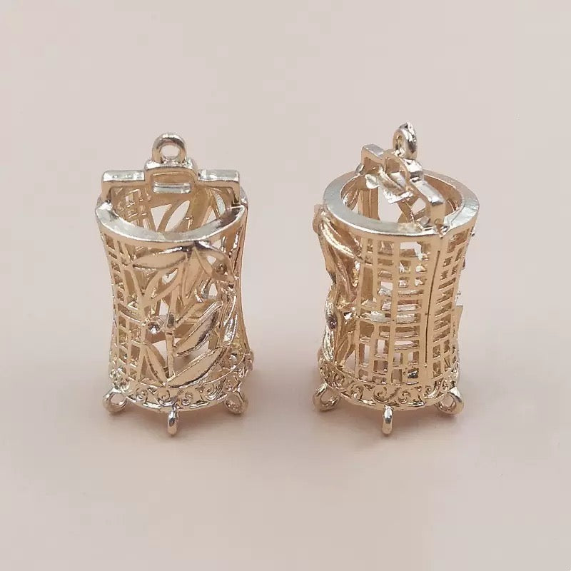 KC Gold  Hollow Cage Beaded Charm Pendant for DIY Jewelry