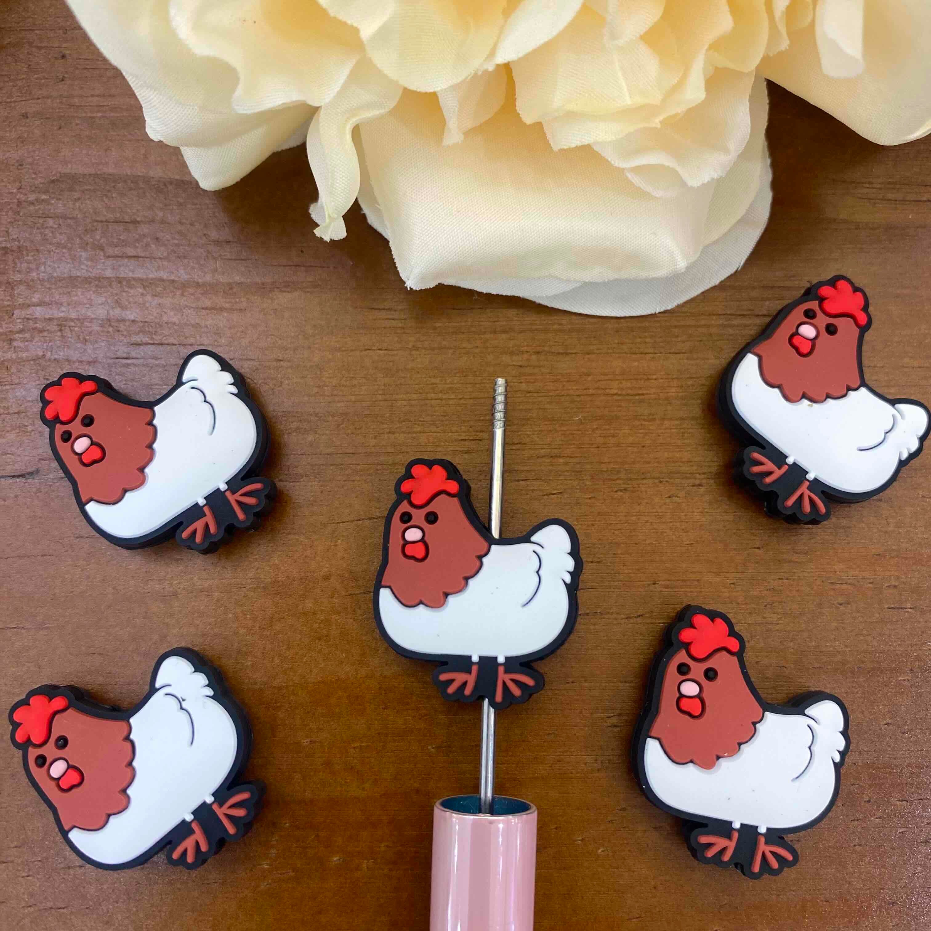 FS20198-Cute Chicken Flat Silicone Focal Beads