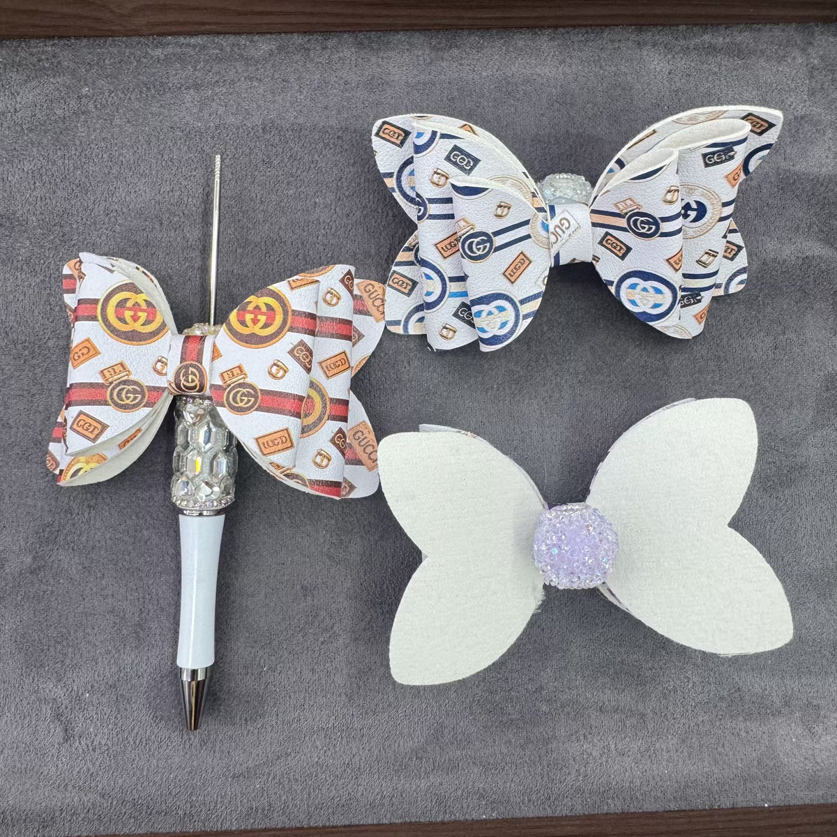 GG Printed Leather Bow  Sugar Beads For Jelwery Making