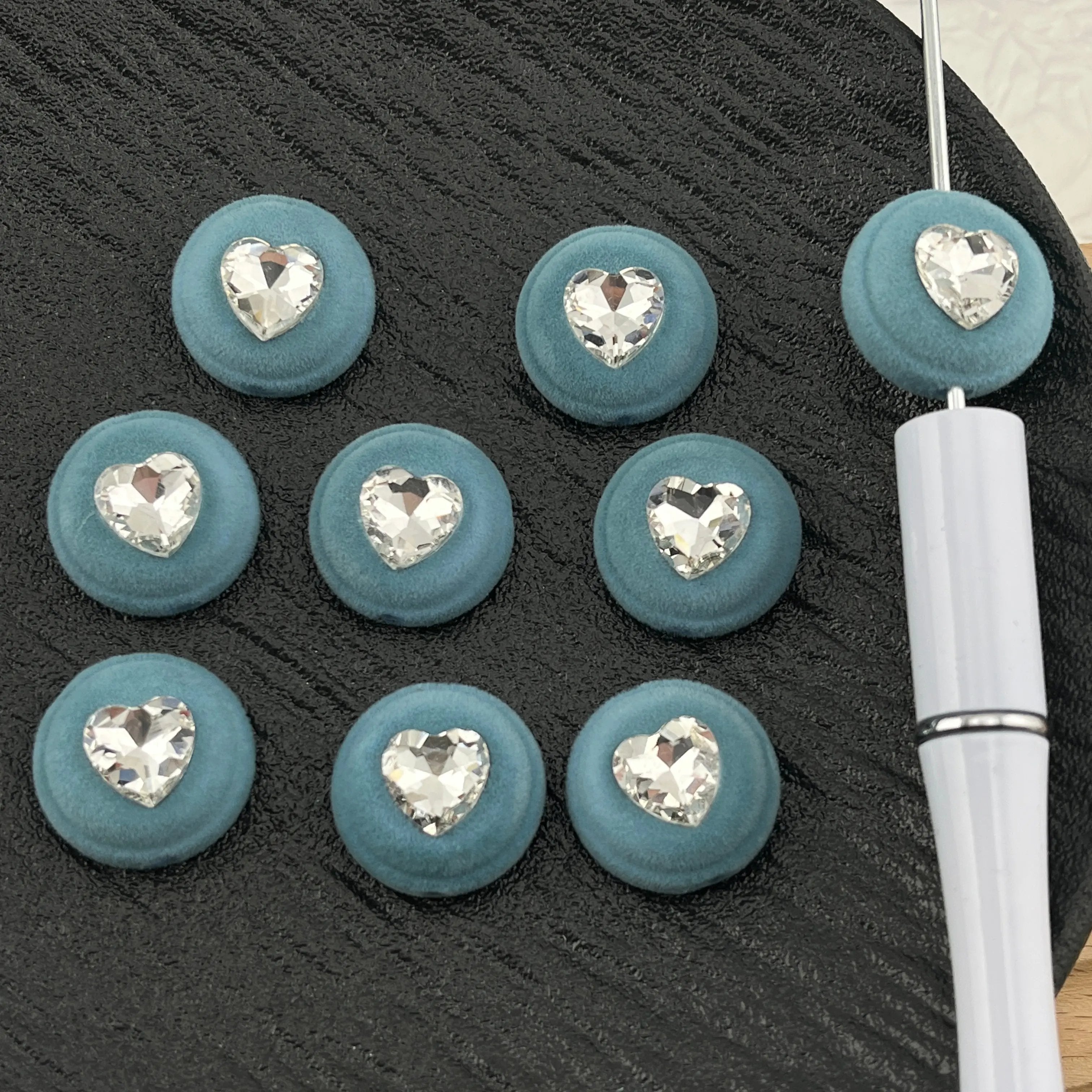 FS0050-20MM Blue Flocked Round Acrylic Beads With Diamond Fit For Beadable Pens Zoe's DIY Shop