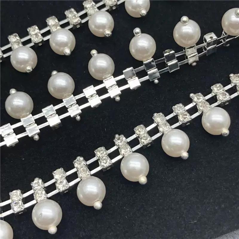 FS0062- Double Rows Diamonds Chain With Pearl Zoe's DIY Shop