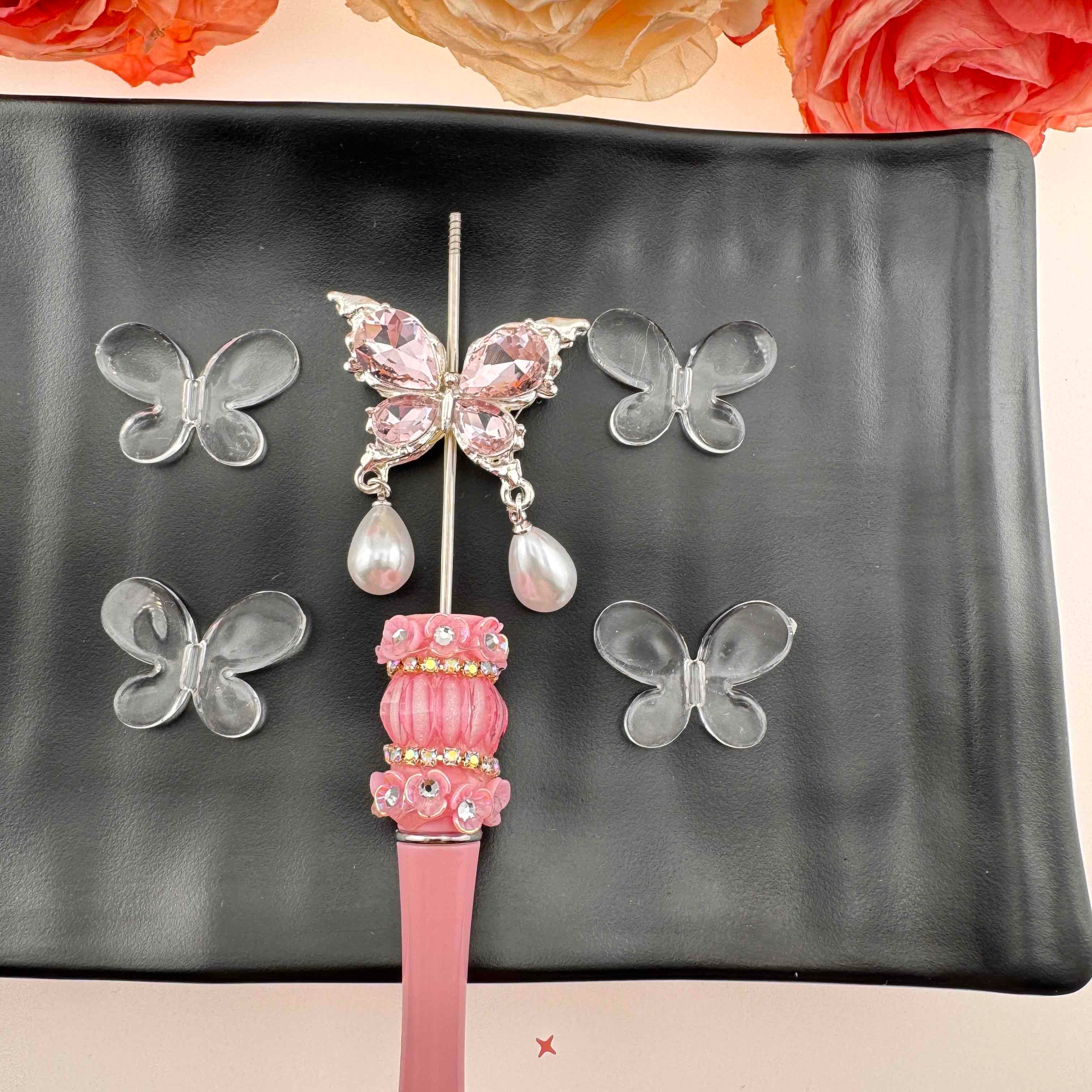 FS0383-About 21*30MM Butterfly Clear Based Acrylic Beads Fit For Beadable Pens