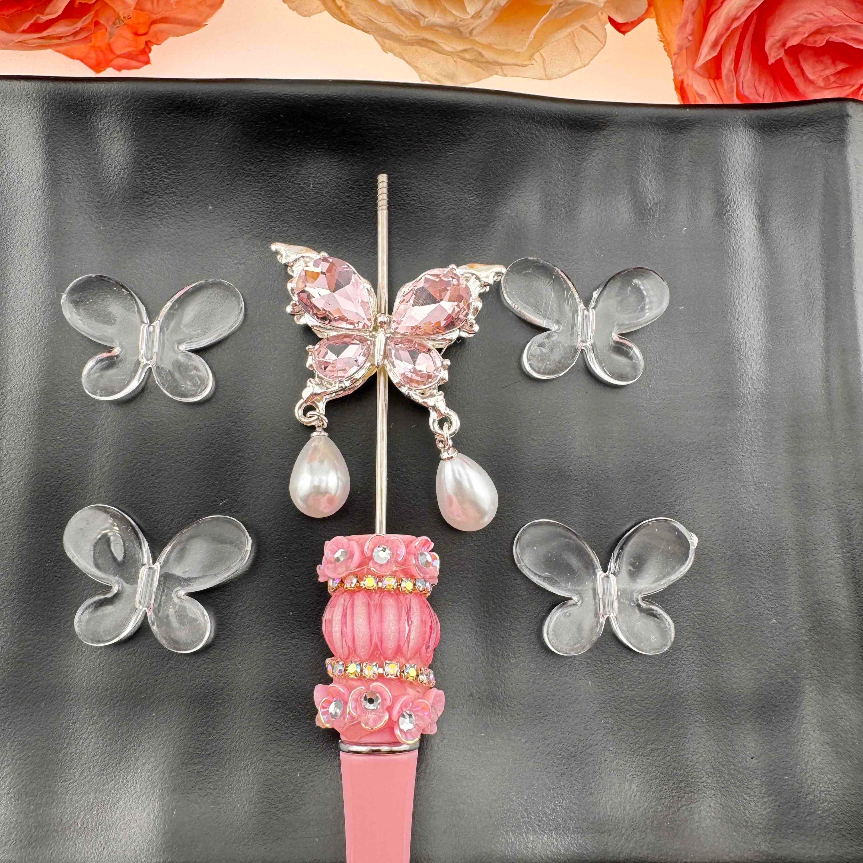 FS0383-About 21*30MM Butterfly Clear Based Acrylic Beads Fit For Beadable Pens