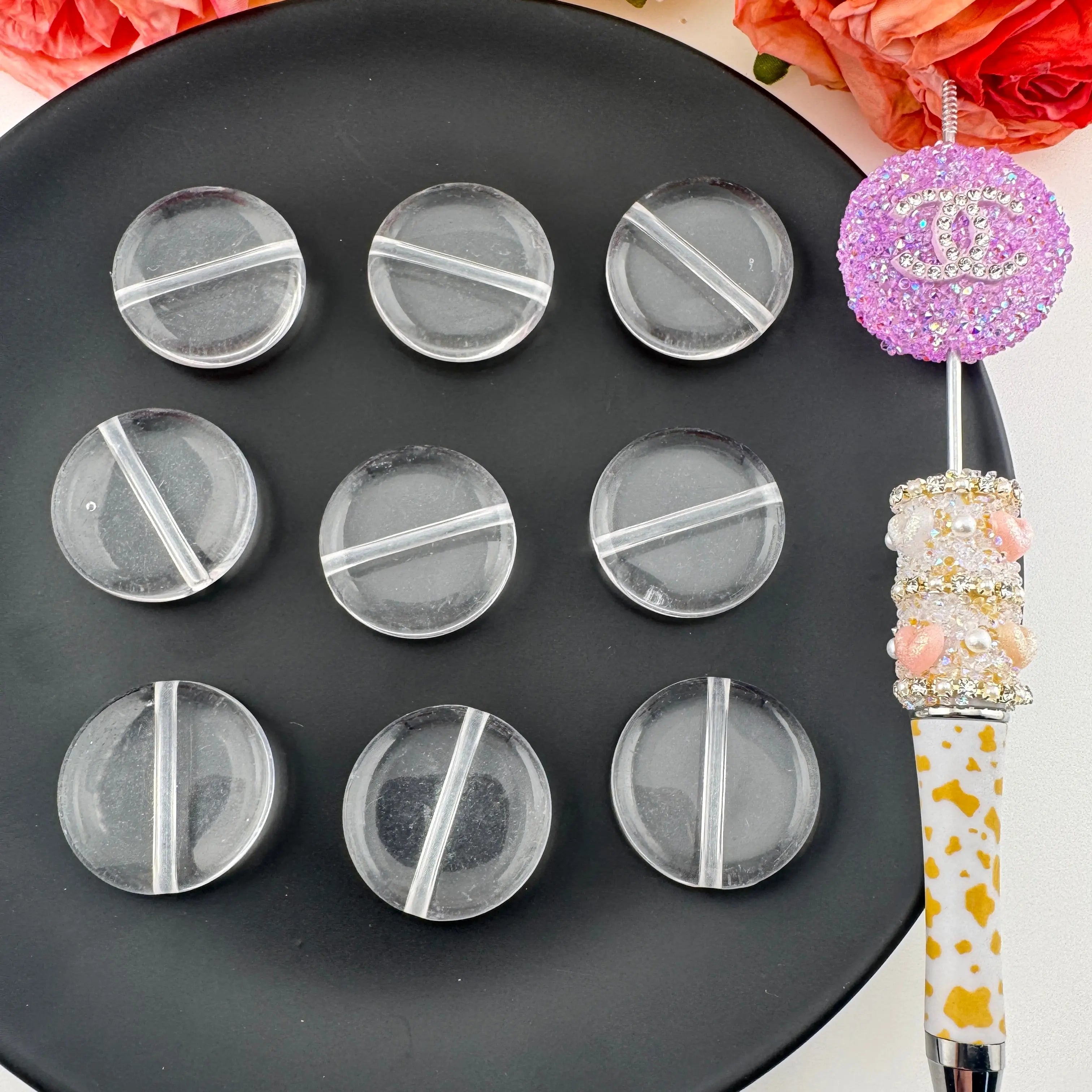 FS0387-27mm Clear Round Plate Based Acrylic Beads Zoe DIY Wholesale