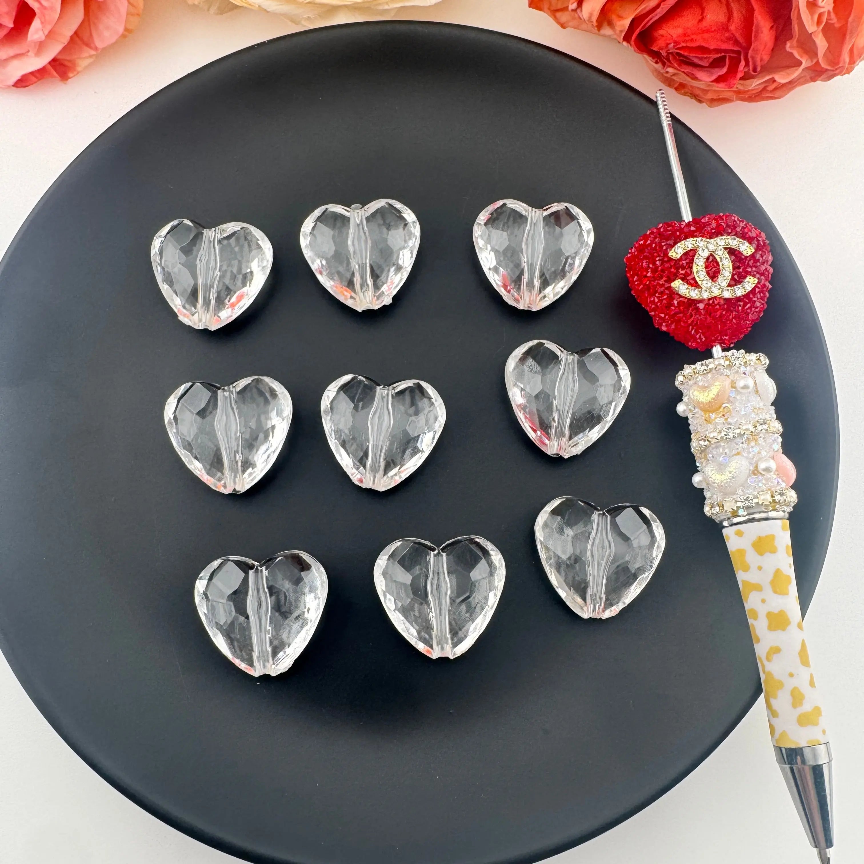 FS0623-About 22×24mm Heart Plate Base Acrylic Beads 12MM Thickness Fit For Beadable Pens Zoe's DIY Shop