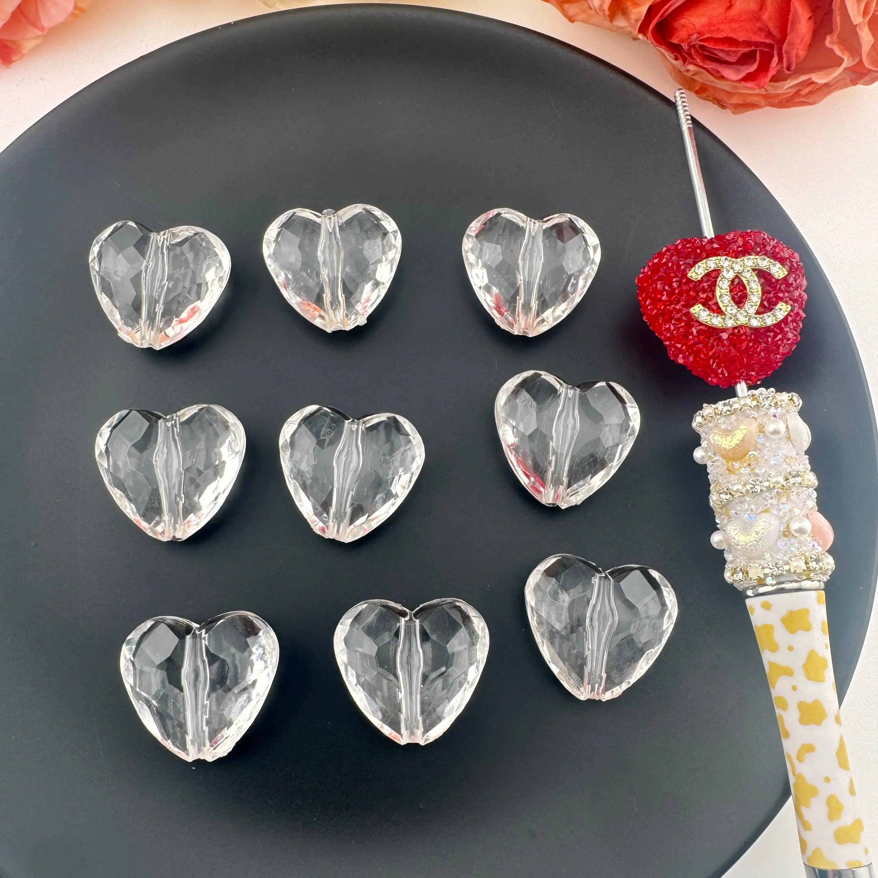 FS0623-About 22×24mm Heart Plate Base Acrylic Beads 12MM Thickness Fit For Beadable Pens Zoe's DIY Shop