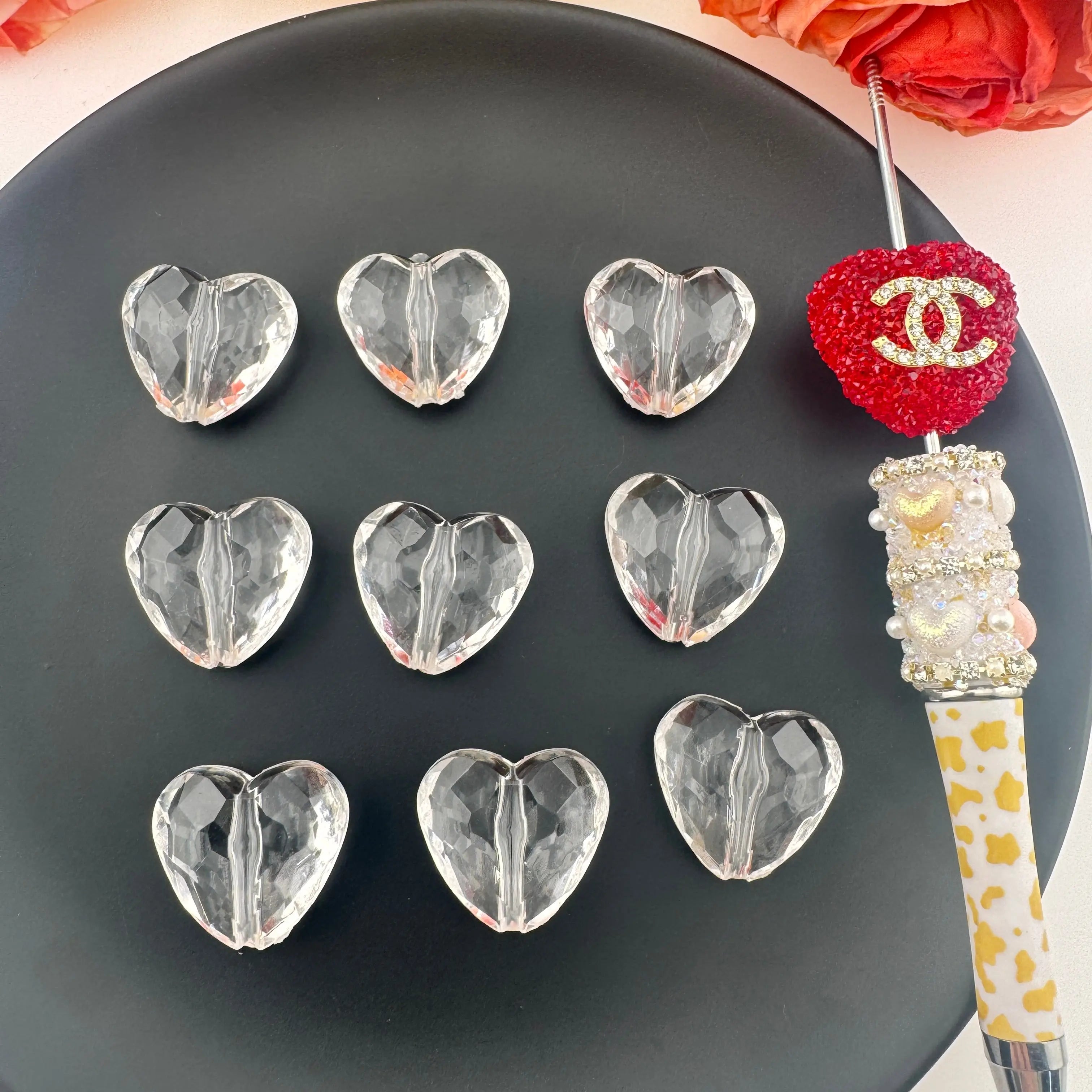 FS0623-About 22×24mm Heart Plate Base Acrylic Beads 12MM Thickness Fit For Beadable Pens Zoe's DIY Shop
