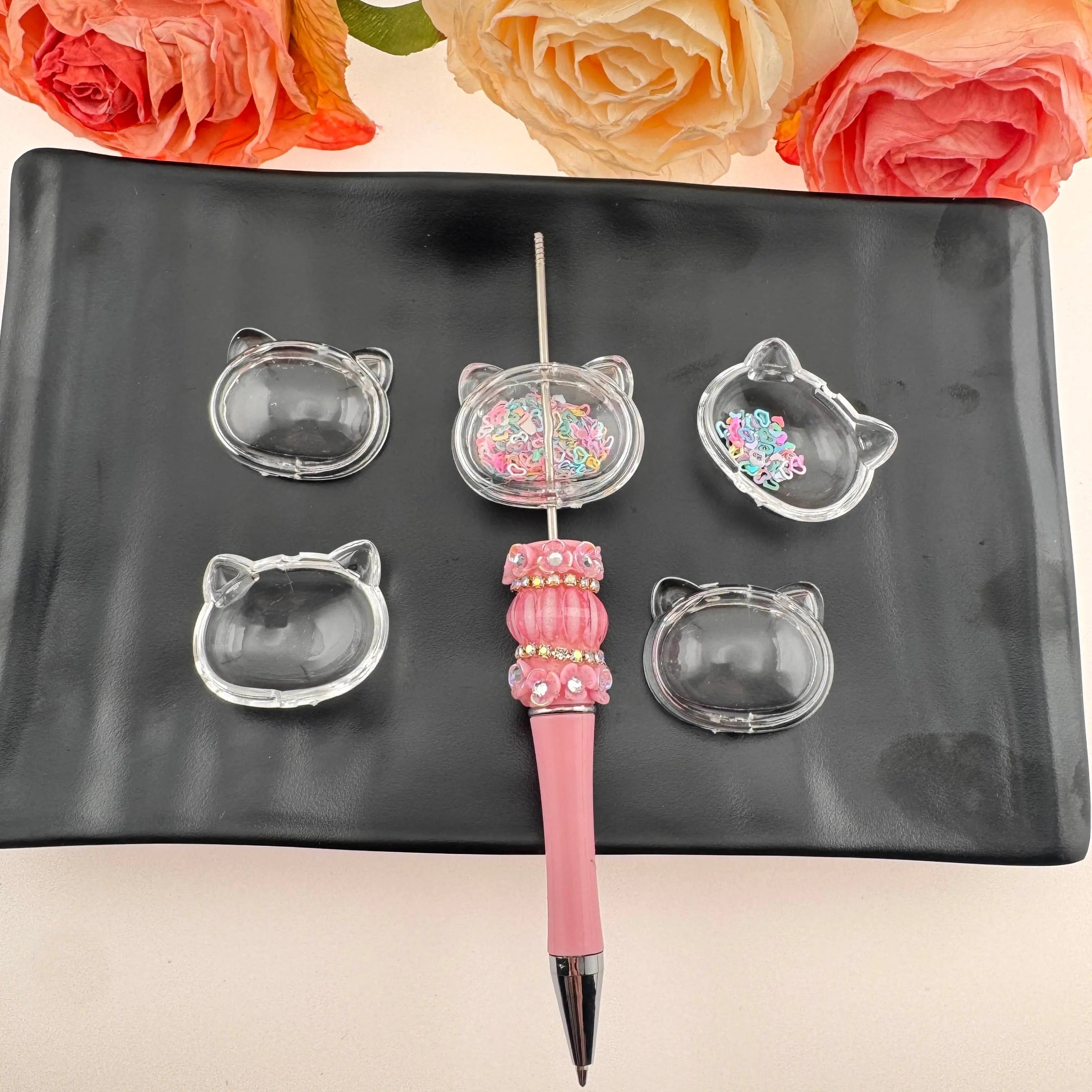 FS0872-35*28MM Cat Head Clear Box Shaker Acrylic Beads Fit For Beadable Pens Zoe's DIY Shop