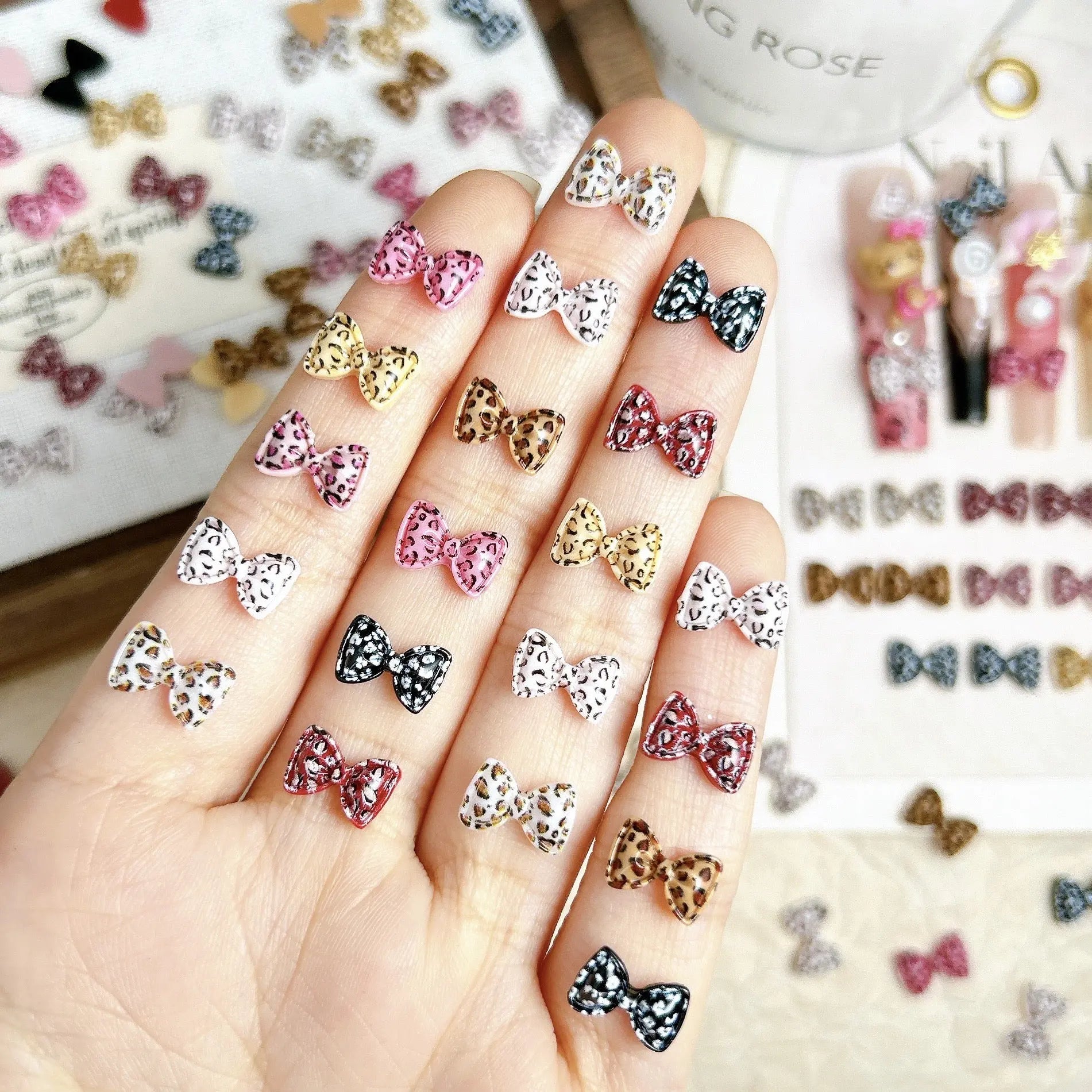FS10015-Cartoon Leopard Bow Nail Art Patch Zoe DIY Wholesale