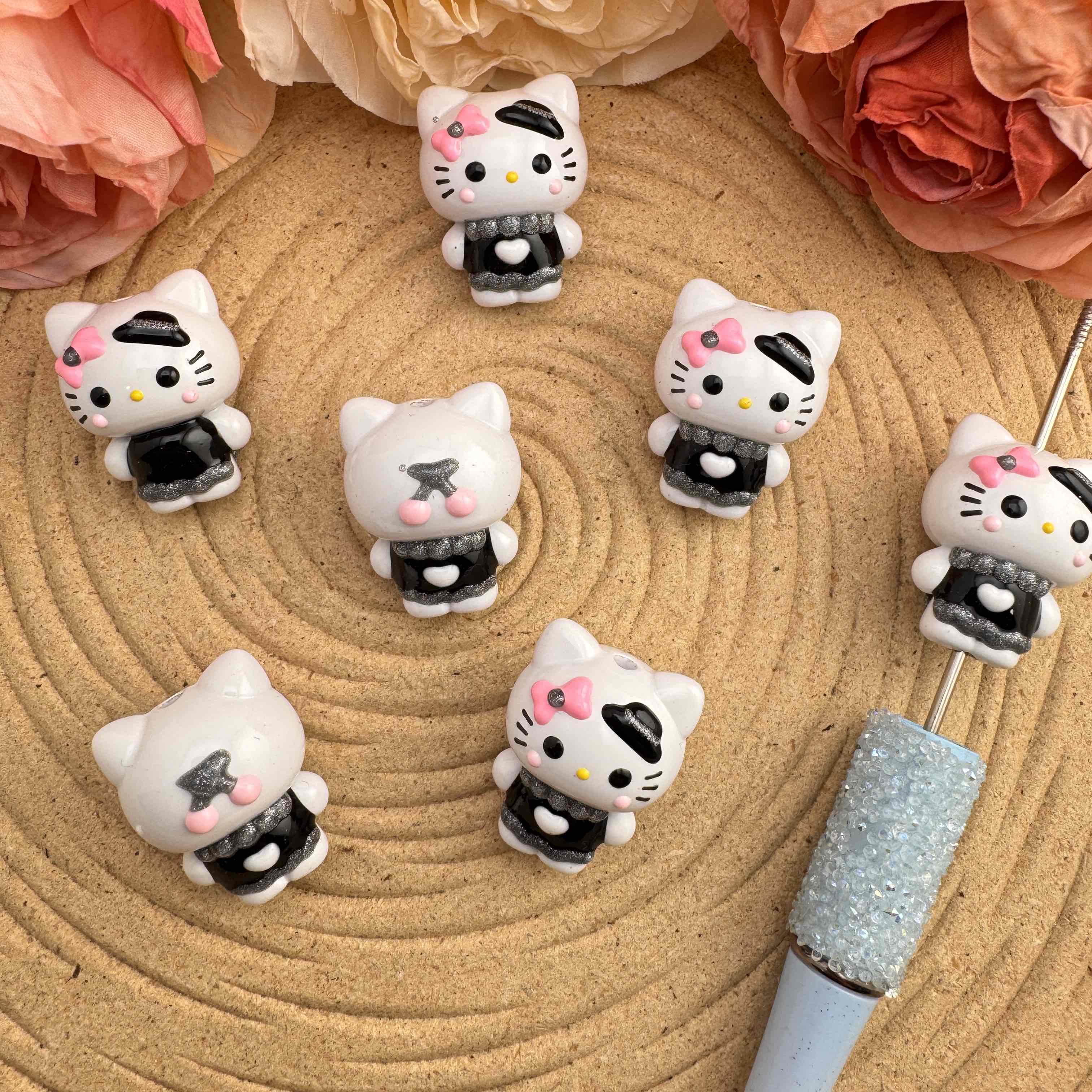 FS10040-About 23mm 3D HK Hand Painted Acrylic Beads For Keychain Beadable Pens Making Zoe DIY Wholesale