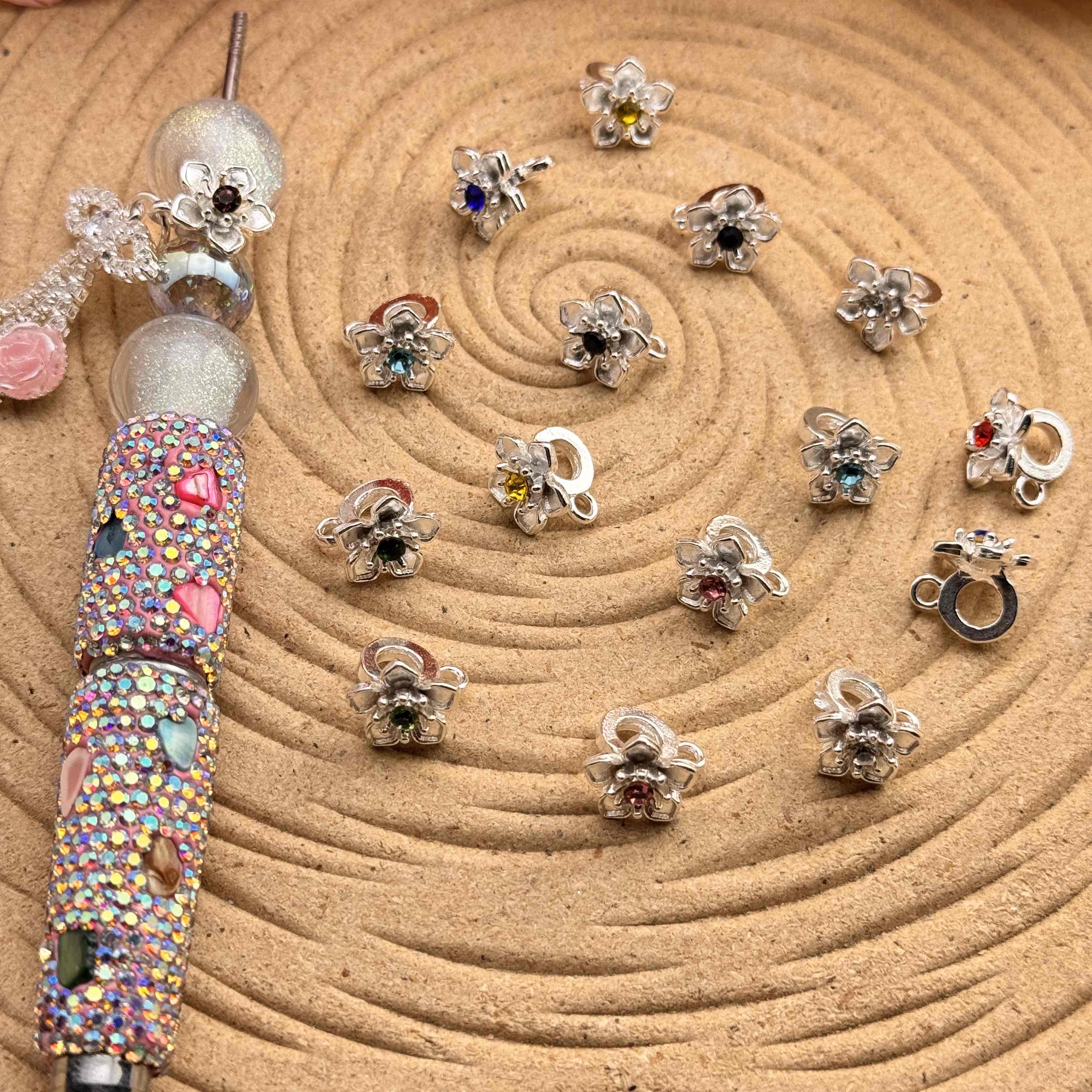 FS10060-10mm Metal Flower Spacer With Connector For Beadable Pens Jewelry Making Zoe DIY Wholesale