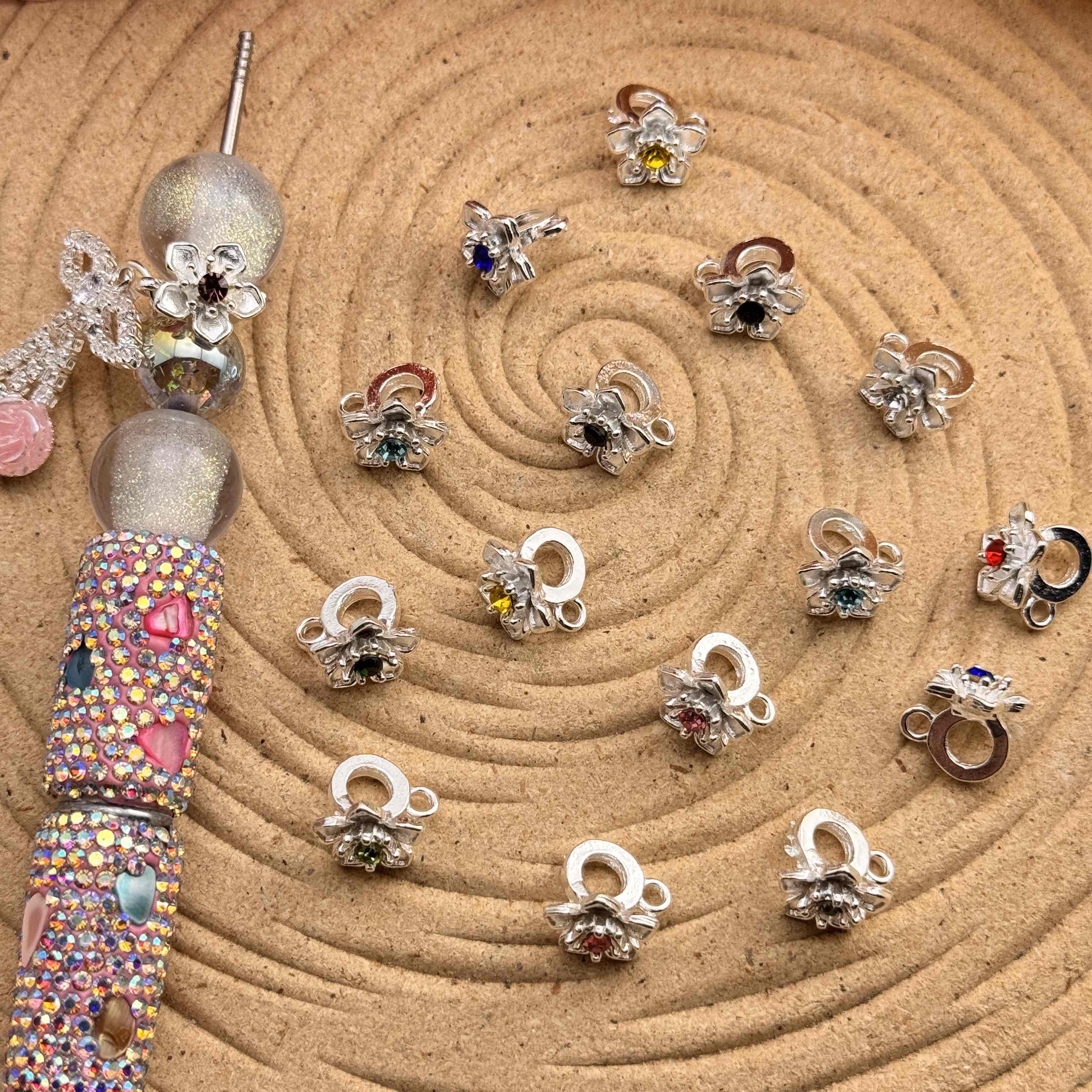 FS10060-10mm Metal Flower Spacer With Connector For Beadable Pens Jewelry Making Zoe DIY Wholesale