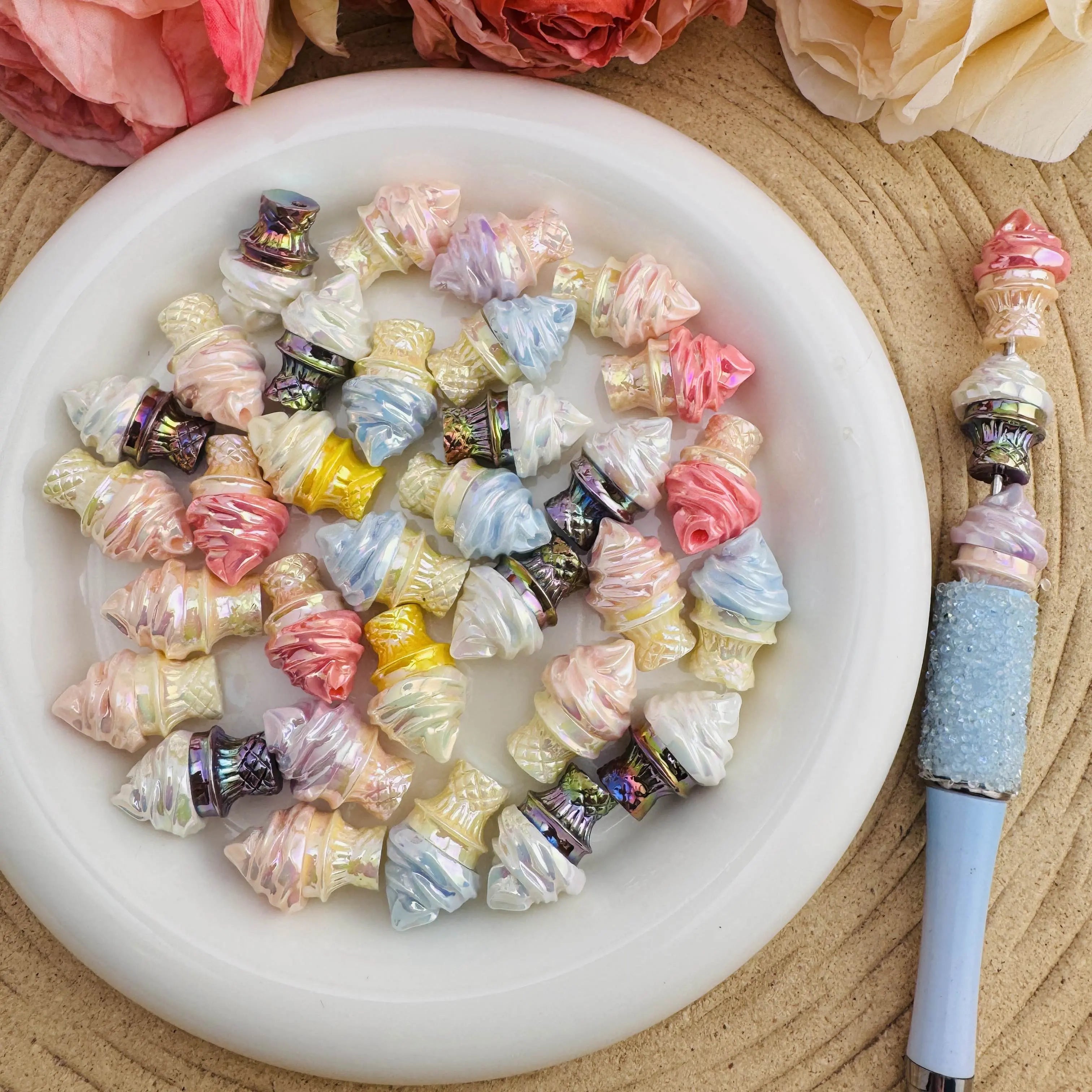 FS10084-14×22mm Random Mixed Ice Cream UV Coating Acrylic Beads For Beadable Pens Keychain Making Zoe DIY Wholesale