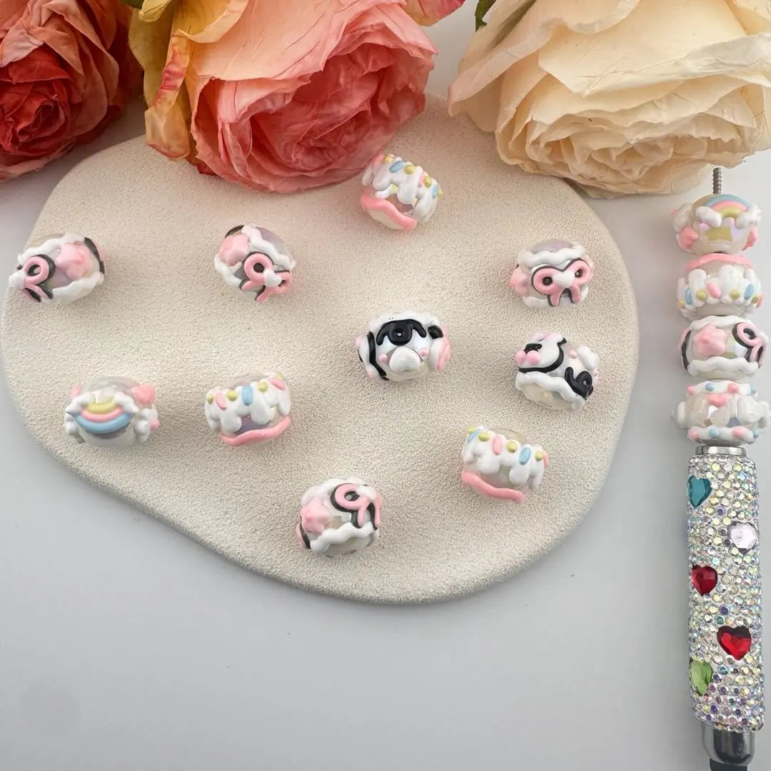 FS101000-16mm White Mixed Hand Painted Acrylic Beads Zoe DIY Wholesale