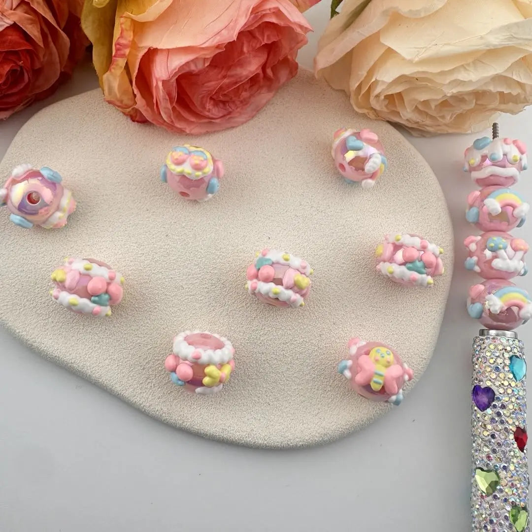 FS101001-16mm Pink Mixed Hand Painted Acrylic Beads Zoe DIY Wholesale