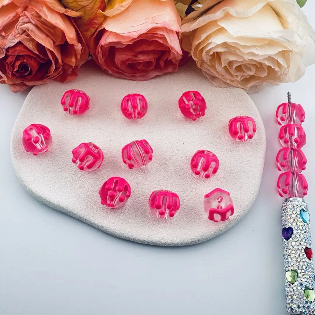 FS101018-16mm Hot Pink Hand Painted Acrylic Beads Zoe DIY Wholesale