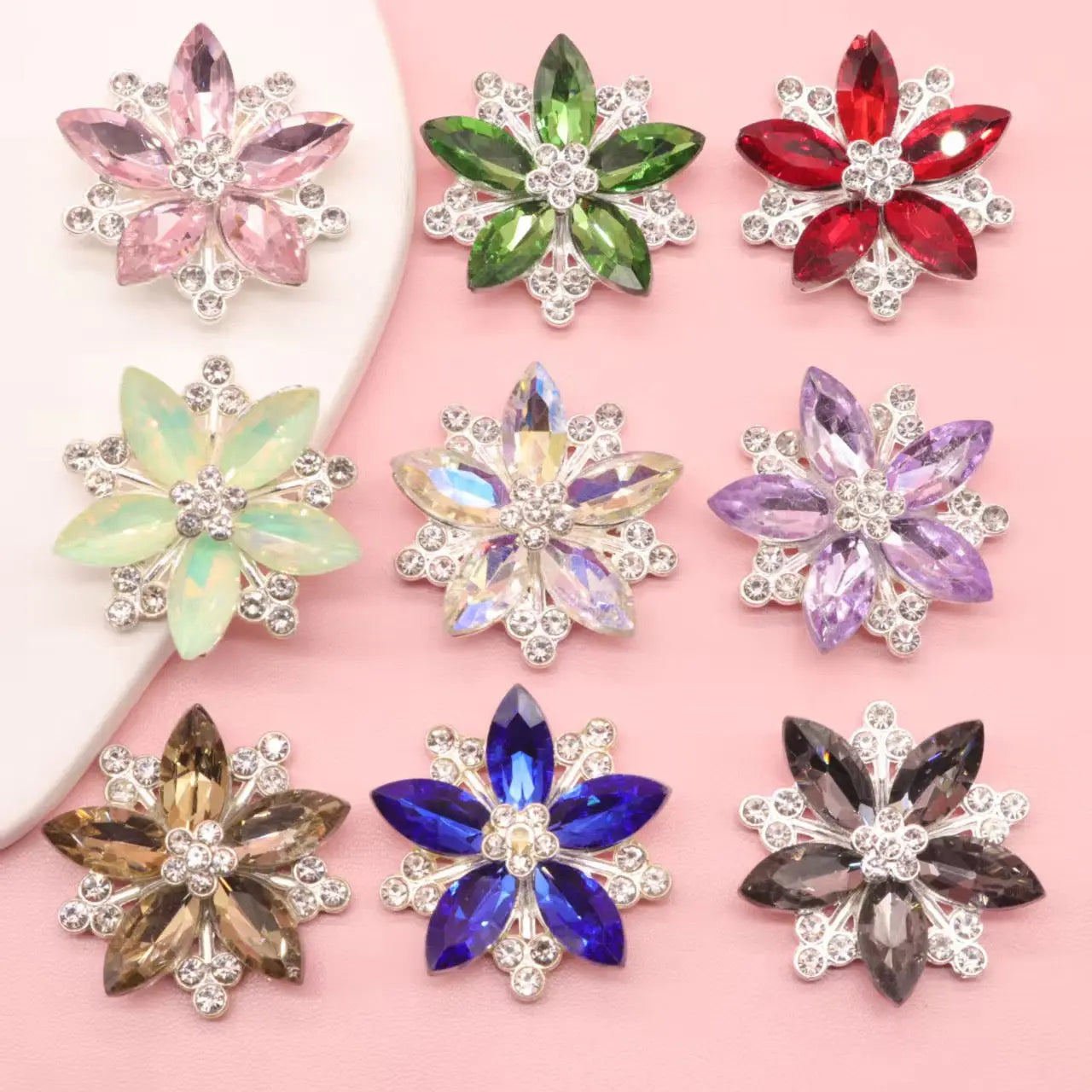 FS101041-About 32×32mm Crystal Flower Metal Patch For Making Fancy Beads Or Other DIY Project Zoe DIY Wholesale