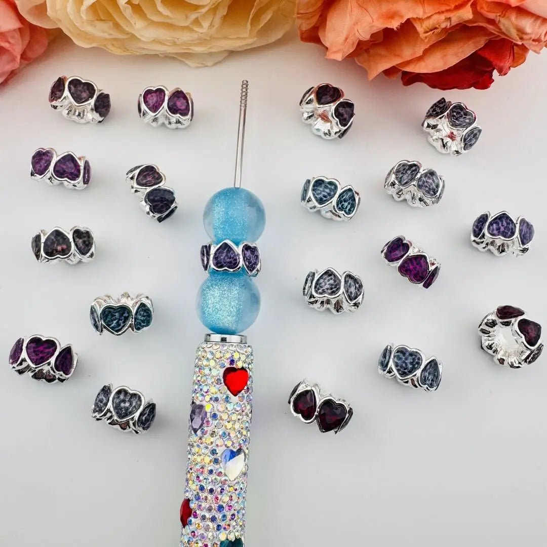 FS101097-About 8×15mm Mixed Leopard Printed Heart Metal Spacer Zoe DIY Wholesale