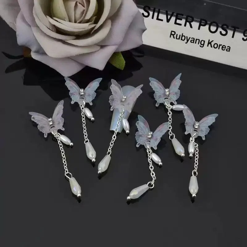 FS10110-About 18×50mm Butterfly Dangle Pearl Nail Charms For Making Fancy Beads Or Fancy Beadable Pens Zoe DIY Wholesale