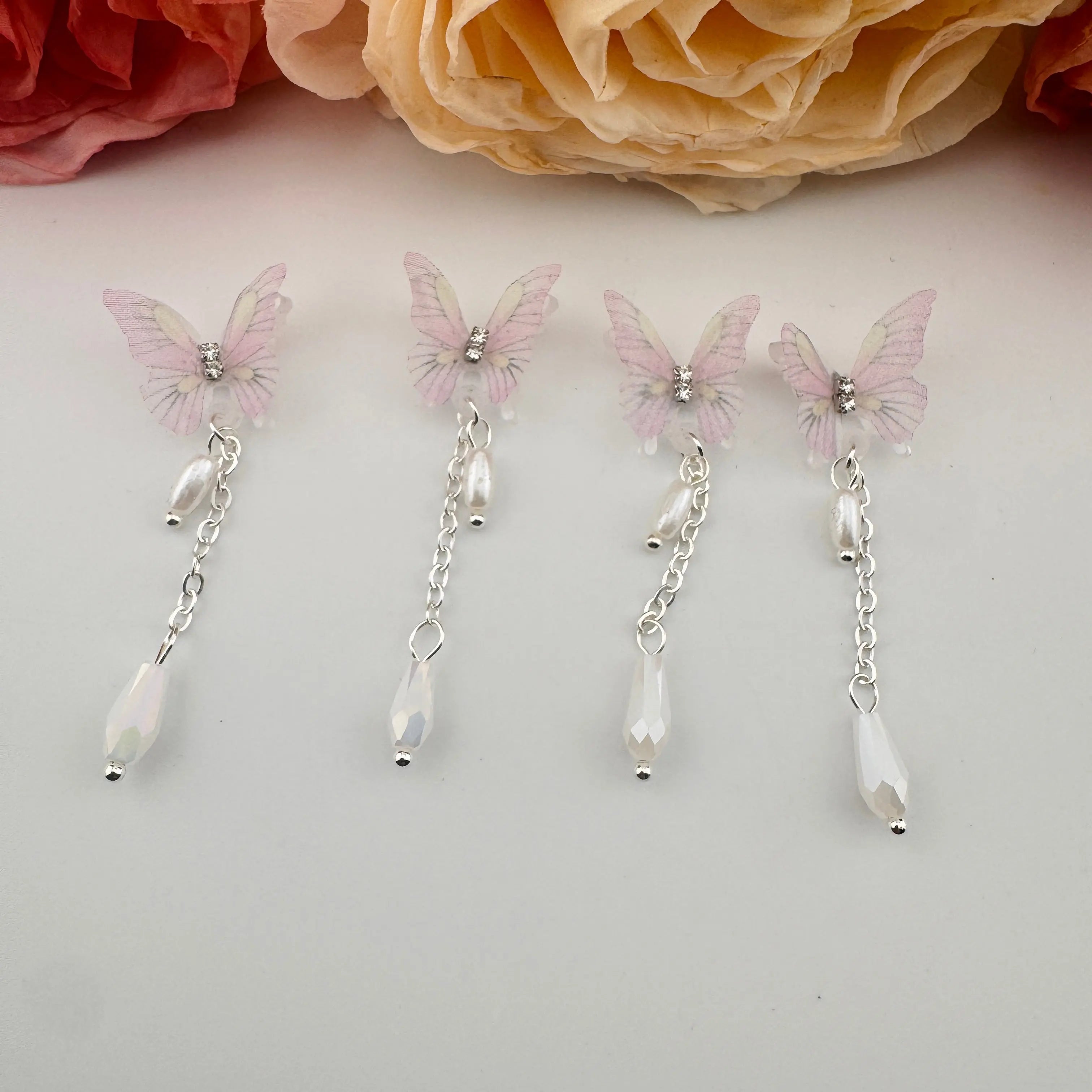 FS10110-About 18×50mm Butterfly Dangle Pearl Nail Charms For Making Fancy Beads Or Fancy Beadable Pens Zoe DIY Wholesale