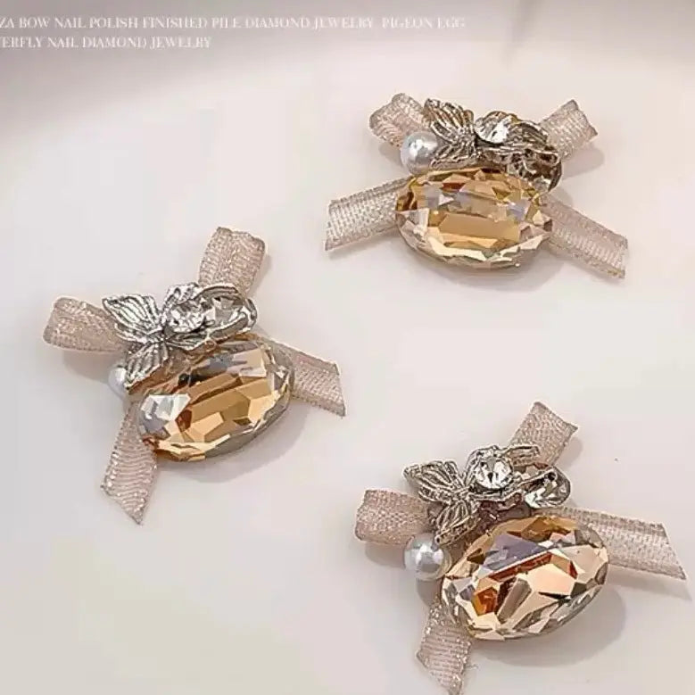 FS10115-About 25×14mm Crystal Diamond Farbic Bow Nail Charms For Making Fancy Beads Or Fancy Beadable Pens Zoe DIY Wholesale