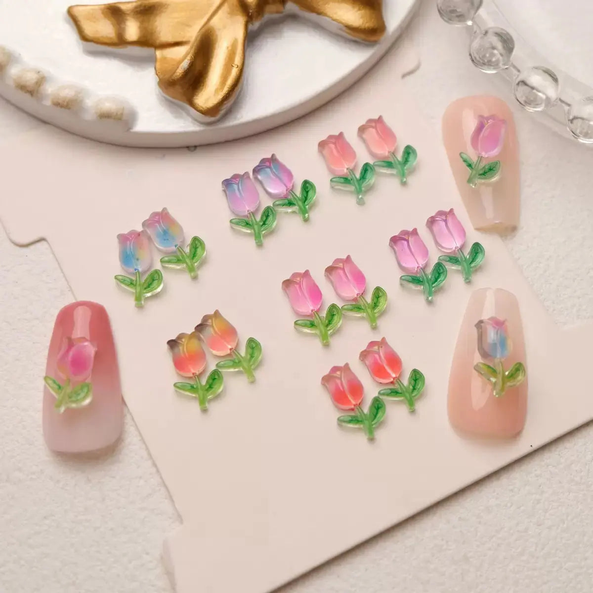 FS101207-About 8*13mm Random Mixed Tulips Nail Charms For Making Fancy Beads Or Fancy Pens Zoe DIY Wholesale