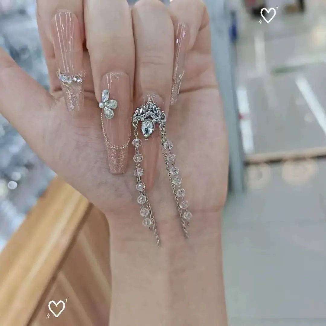 FS101213-About 11*65mm Rhinestone Metal Nail Charms Zoe DIY Wholesale