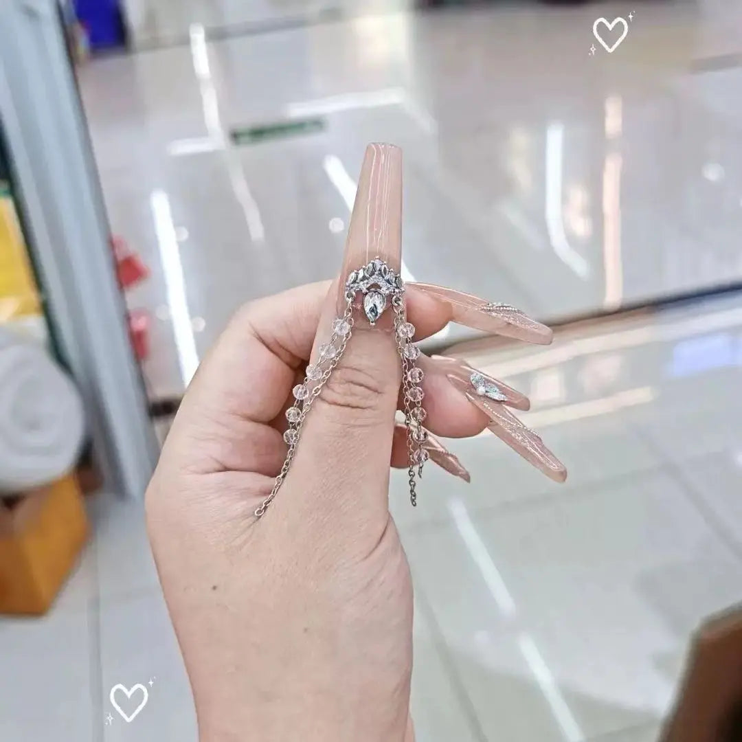 FS101213-About 11*65mm Rhinestone Metal Nail Charms Zoe DIY Wholesale