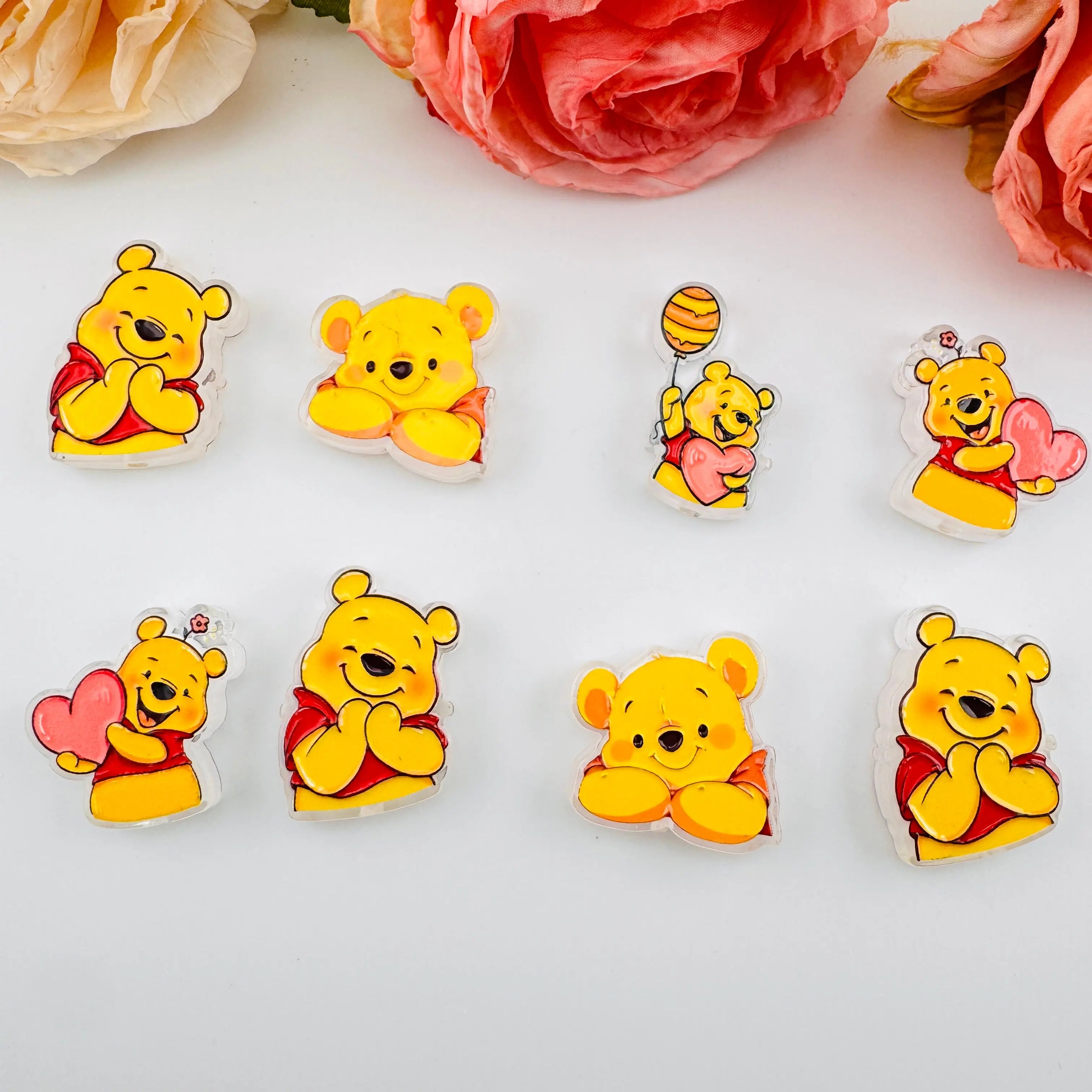 FS101258-About 22*25mm Winnie Pooh Double Side Printed Acrylic Beads For Beadable Pens Keychain Making Zoe DIY Wholesale