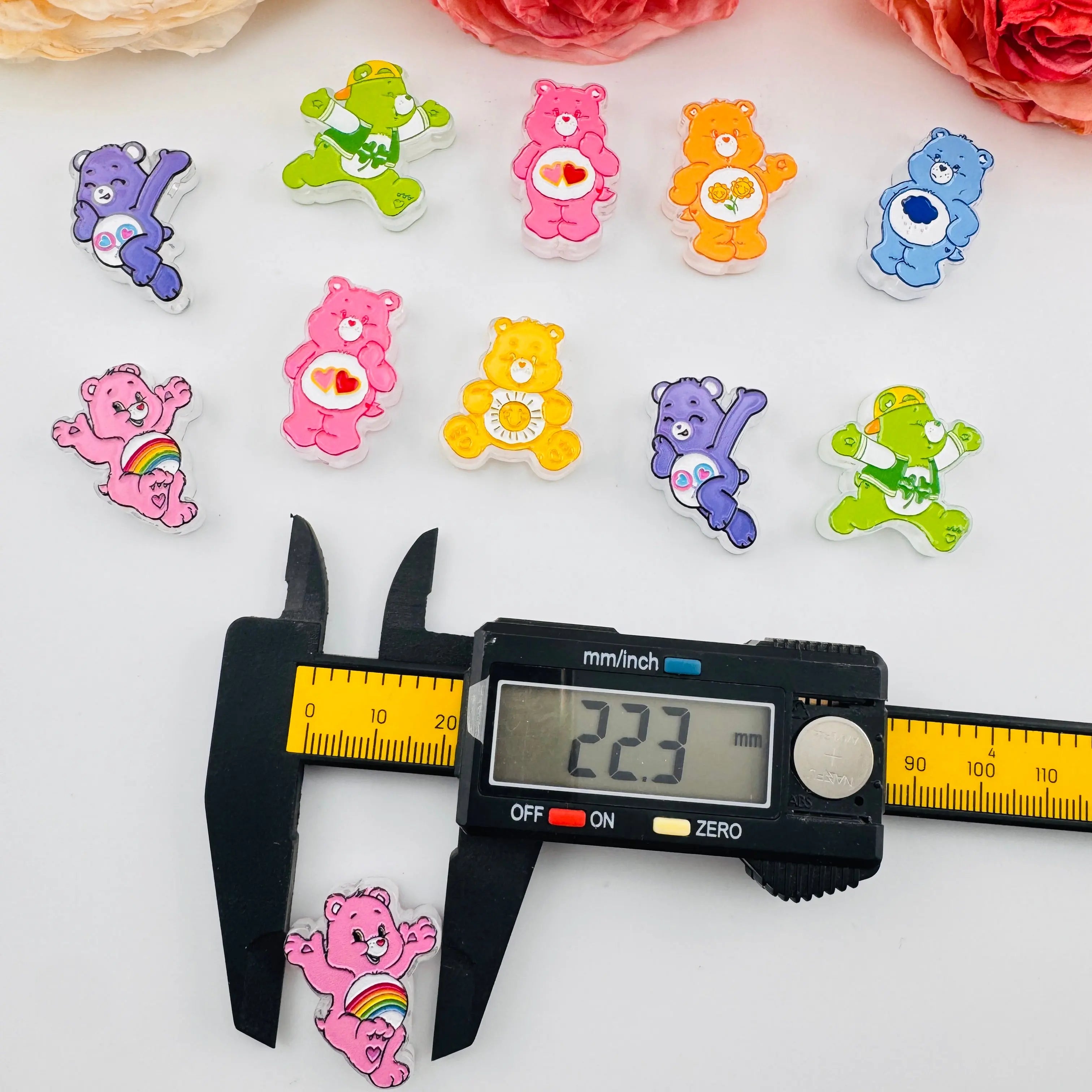 FS101263-About 22*28mm Double Side Printed Care Bear Acrylic Beads For Beadable Pens Keychain Making Zoe DIY Wholesale