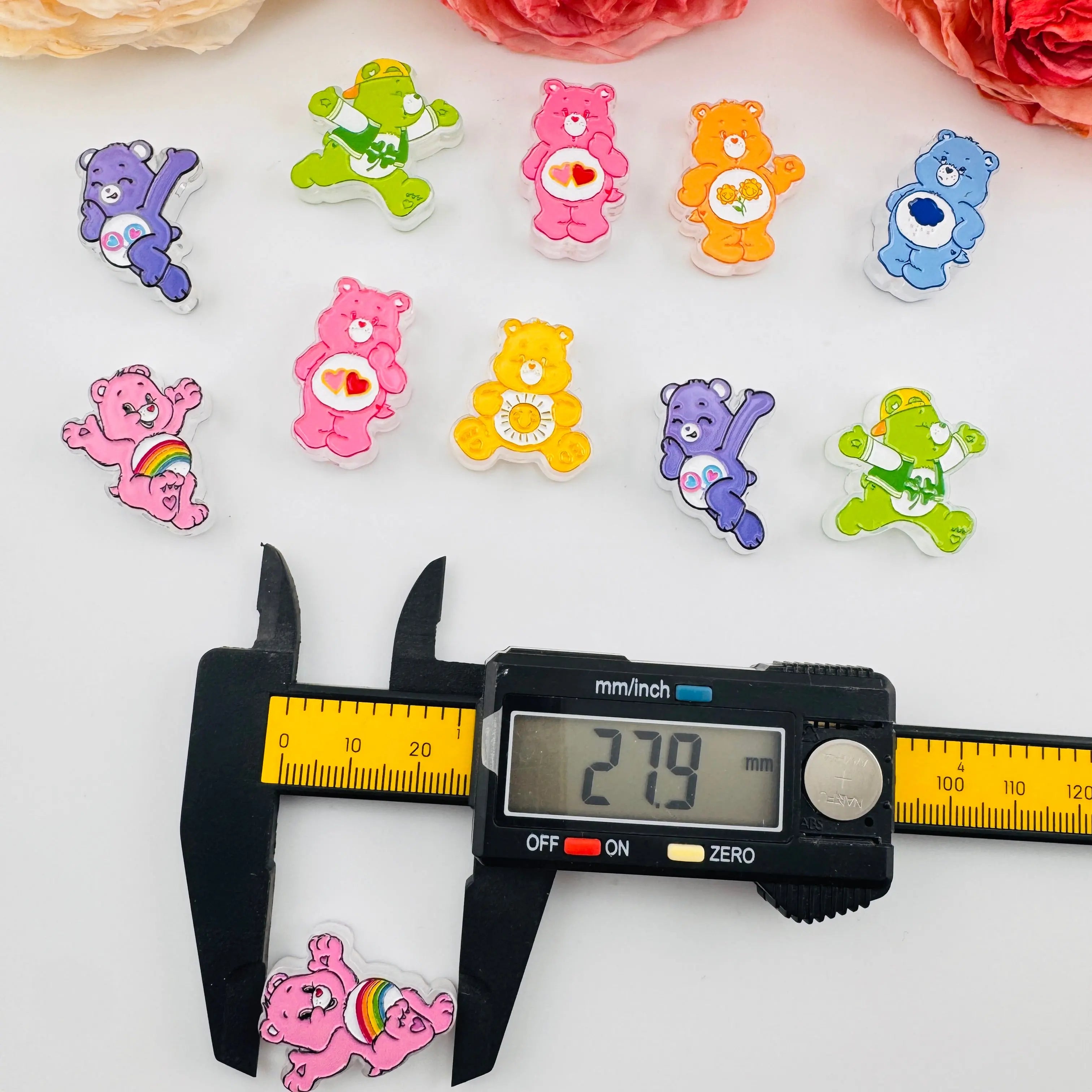 FS101263-About 22*28mm Double Side Printed Care Bear Acrylic Beads For Beadable Pens Keychain Making Zoe DIY Wholesale