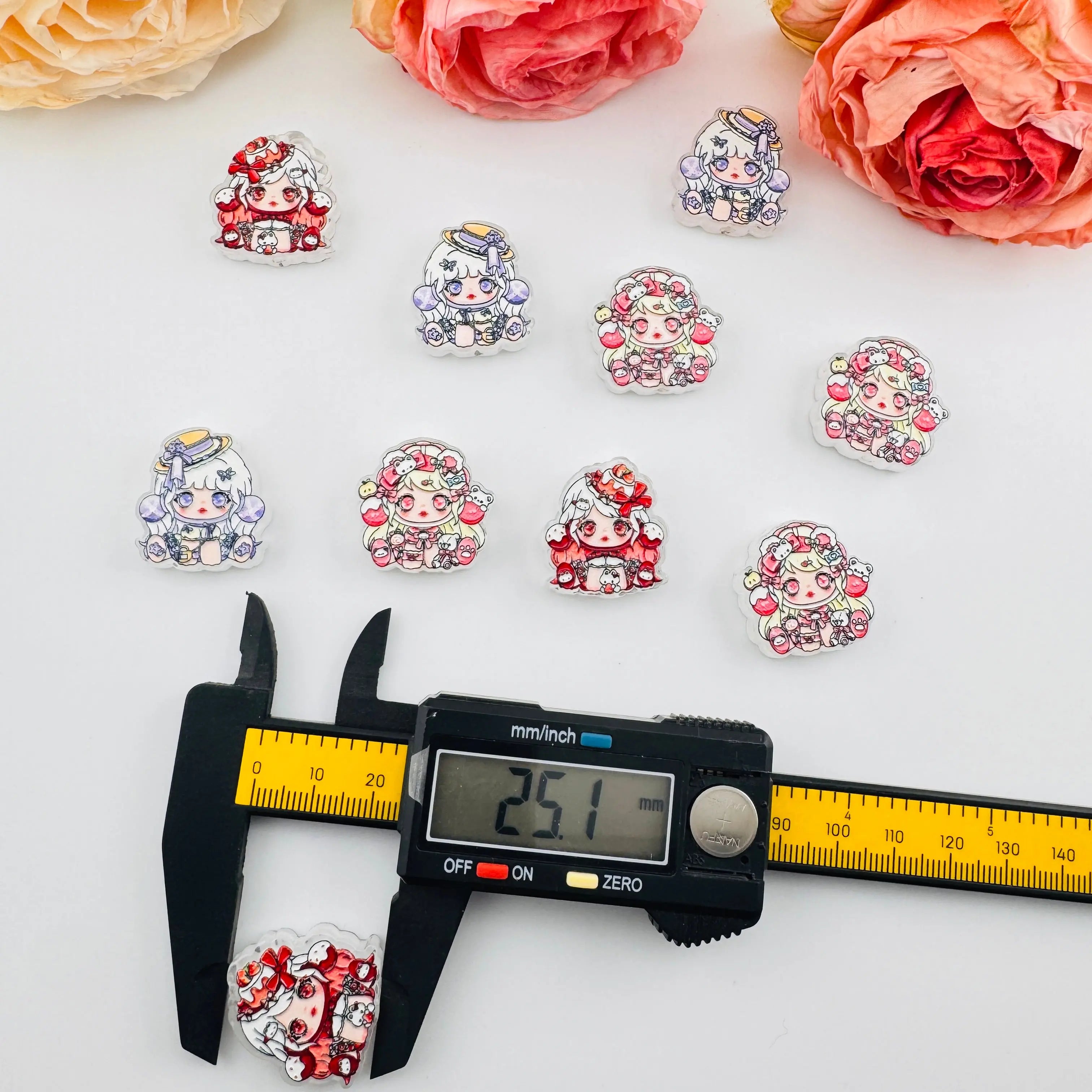 FS101266-About 24*25mm Double Side Printed SP Acrylic Beads For Beadable Pens Keychain Making Zoe DIY Wholesale