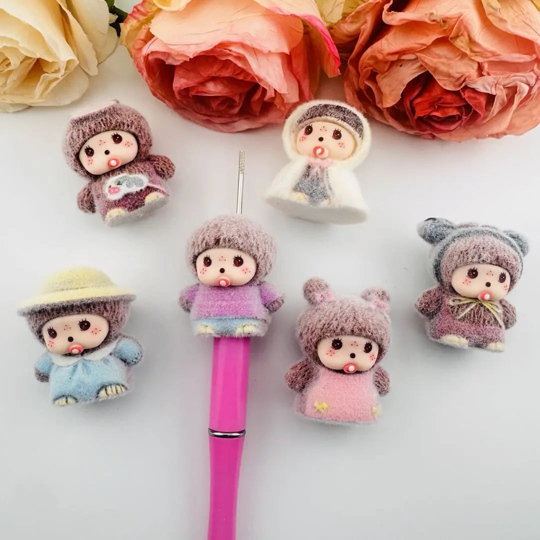 FS101270-Monchhichi Flocked Acrylic Beads Zoe DIY Wholesale