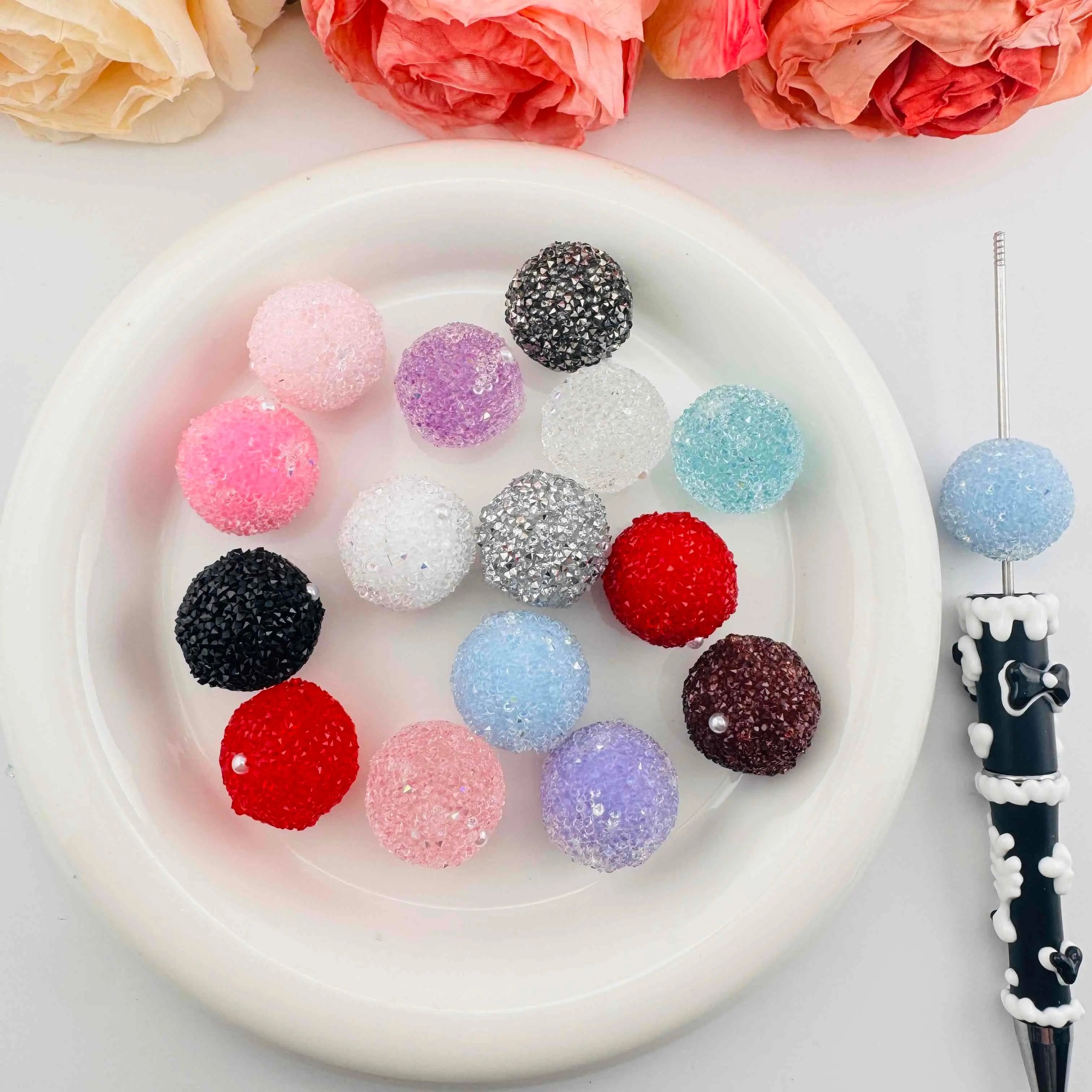 FS101375-20mm Sugar Acrylic Beads Fit For Beadable Pens Jewelry Making Keychain Making Zoe DIY Wholesale