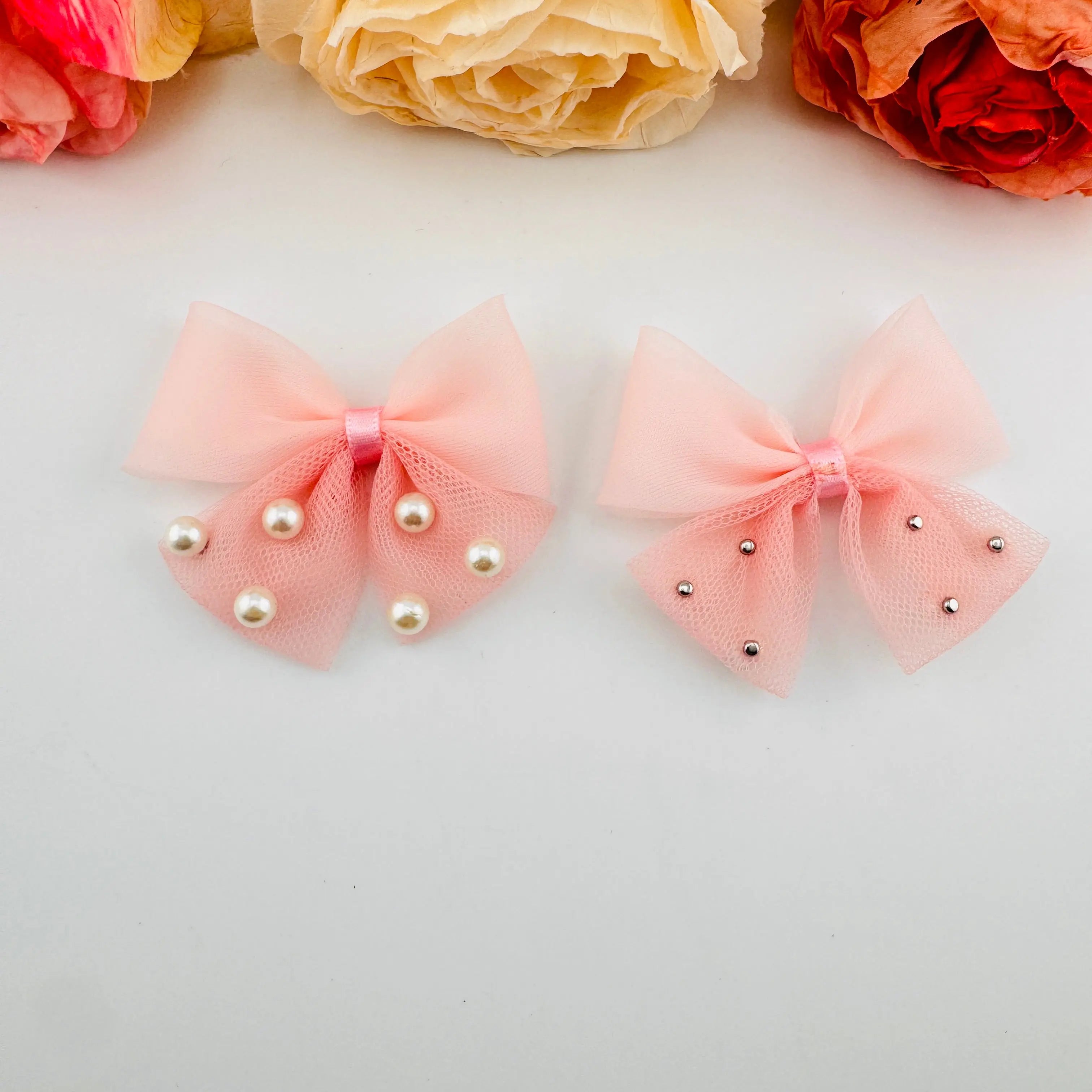 FS101576-About 7×8.5cm Pearl Farbic Bow For Making Fancy Beads Zoe DIY Wholesale