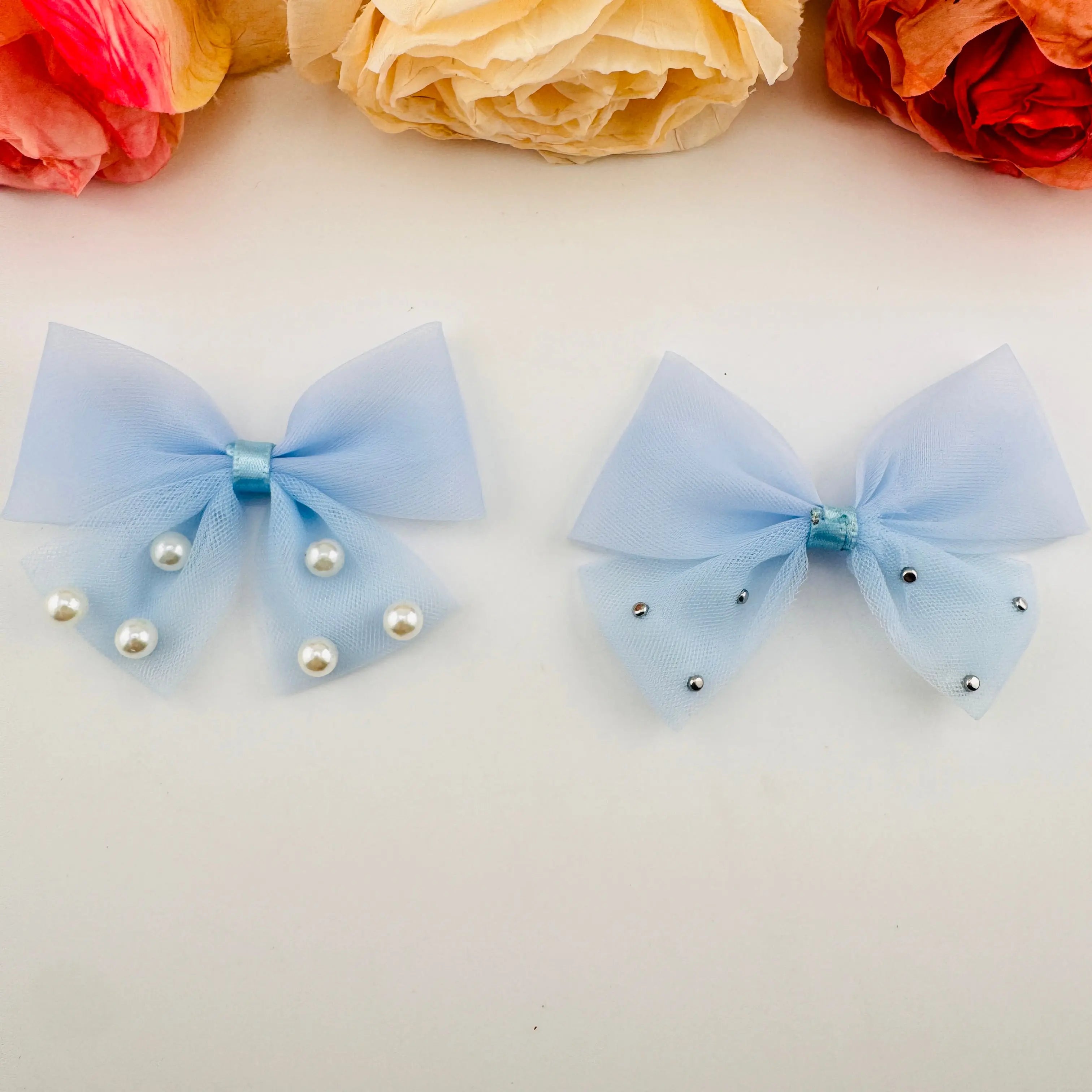 FS101576-About 7×8.5cm Pearl Farbic Bow For Making Fancy Beads Zoe DIY Wholesale